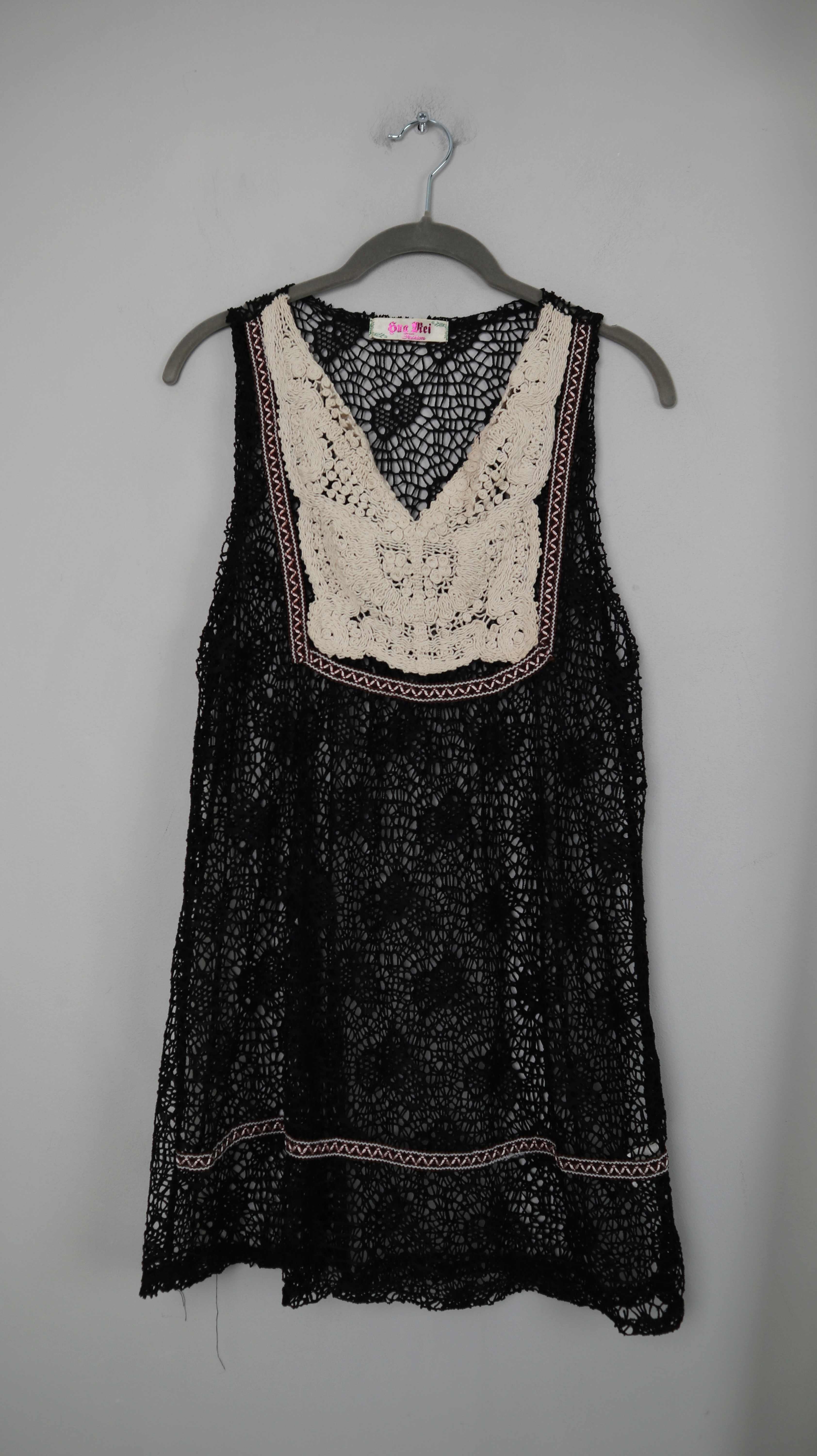 Hua Mei Top Shirt Schwarz Oberteil gehäkelt 38 M Ibiza Hippie
