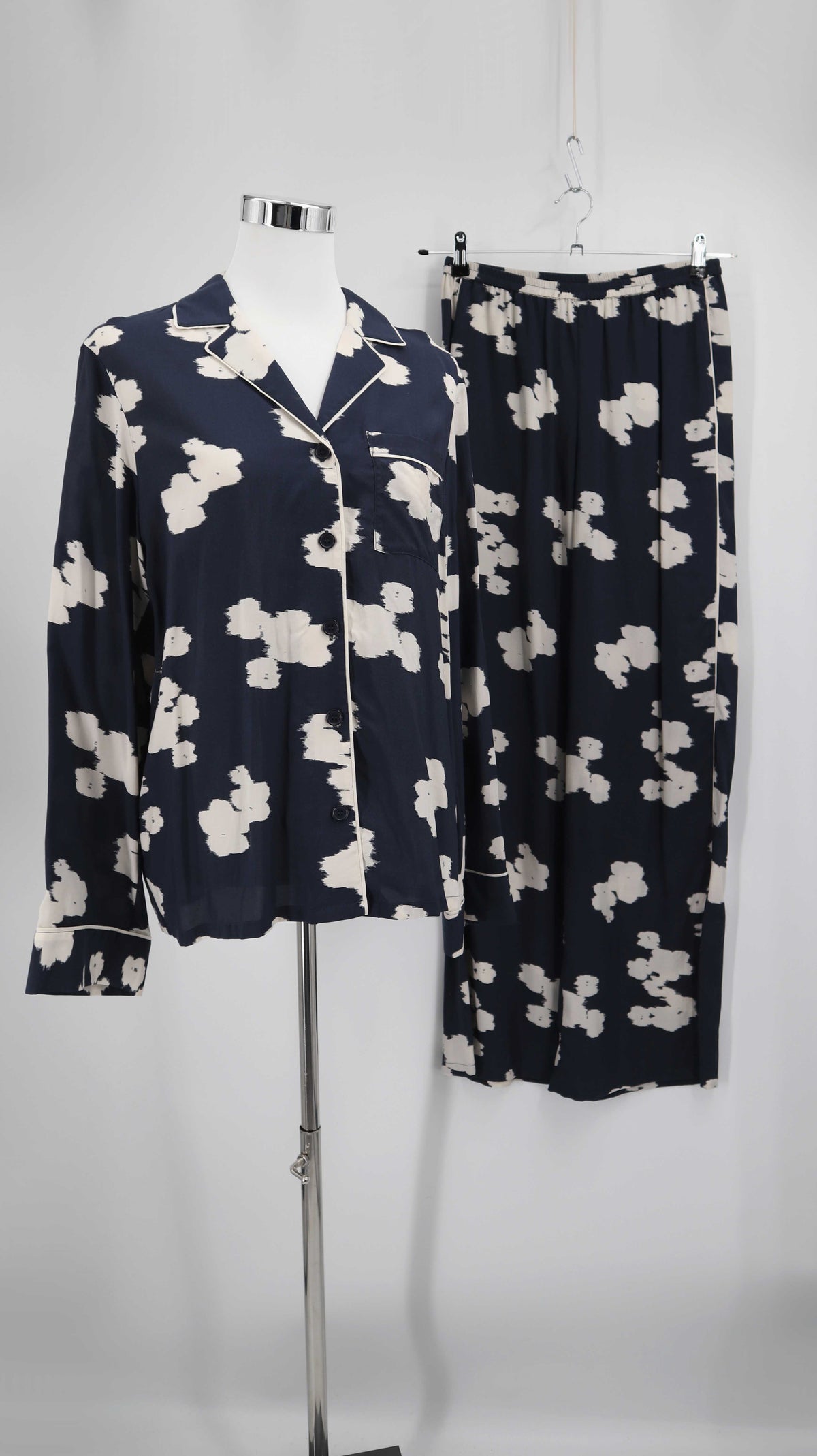 &other stories Anzug Set 38 M dunkelblau Hose Blazer Bluse Muster