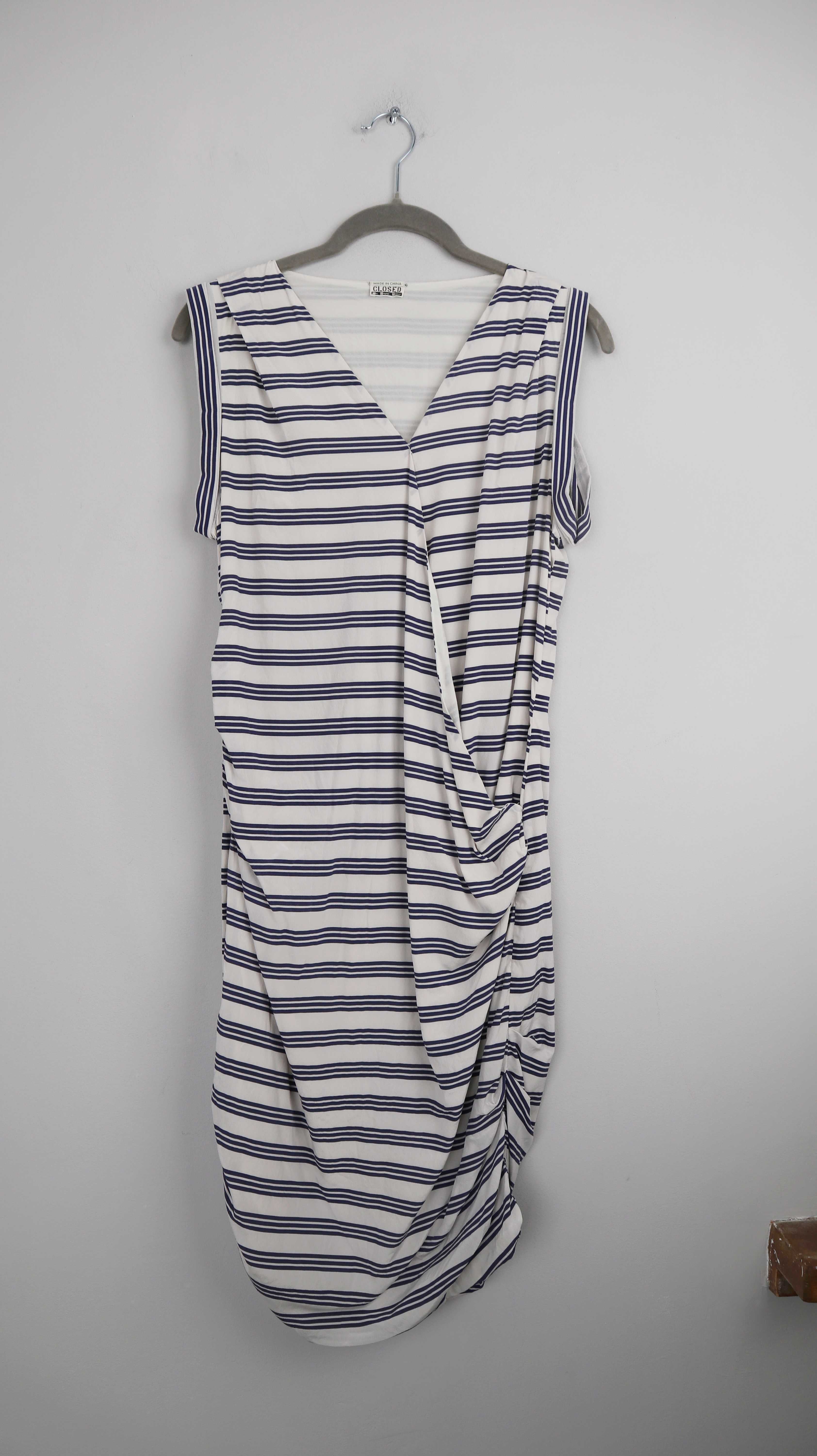Closed Kleid Seide blau weiß 36 S Seidenkleid Midi Midikleid gestreift Streifenkleid