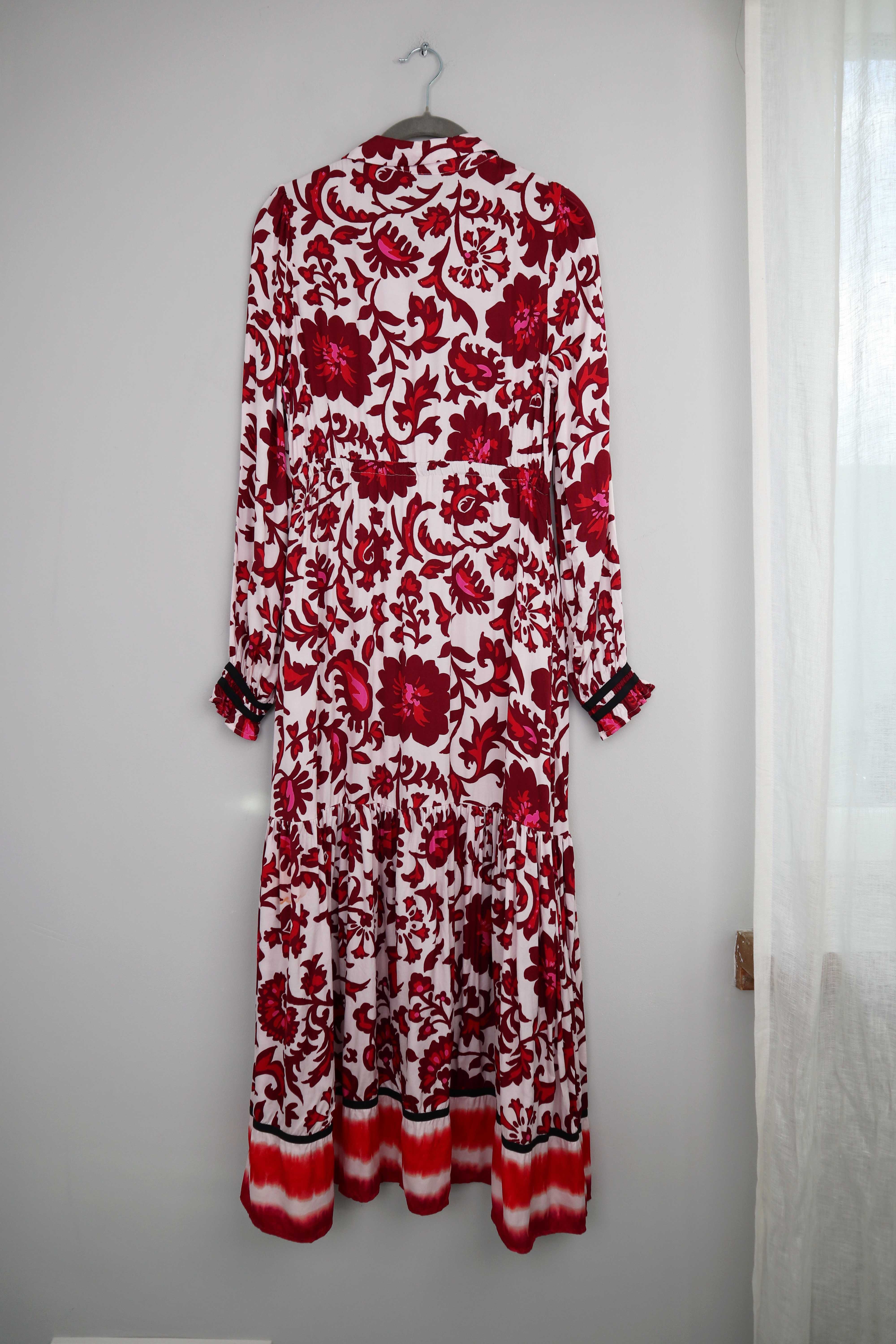Grace Kleid rot 38 M Maxikleid Sommerkleid langärmlig Blumenmuster