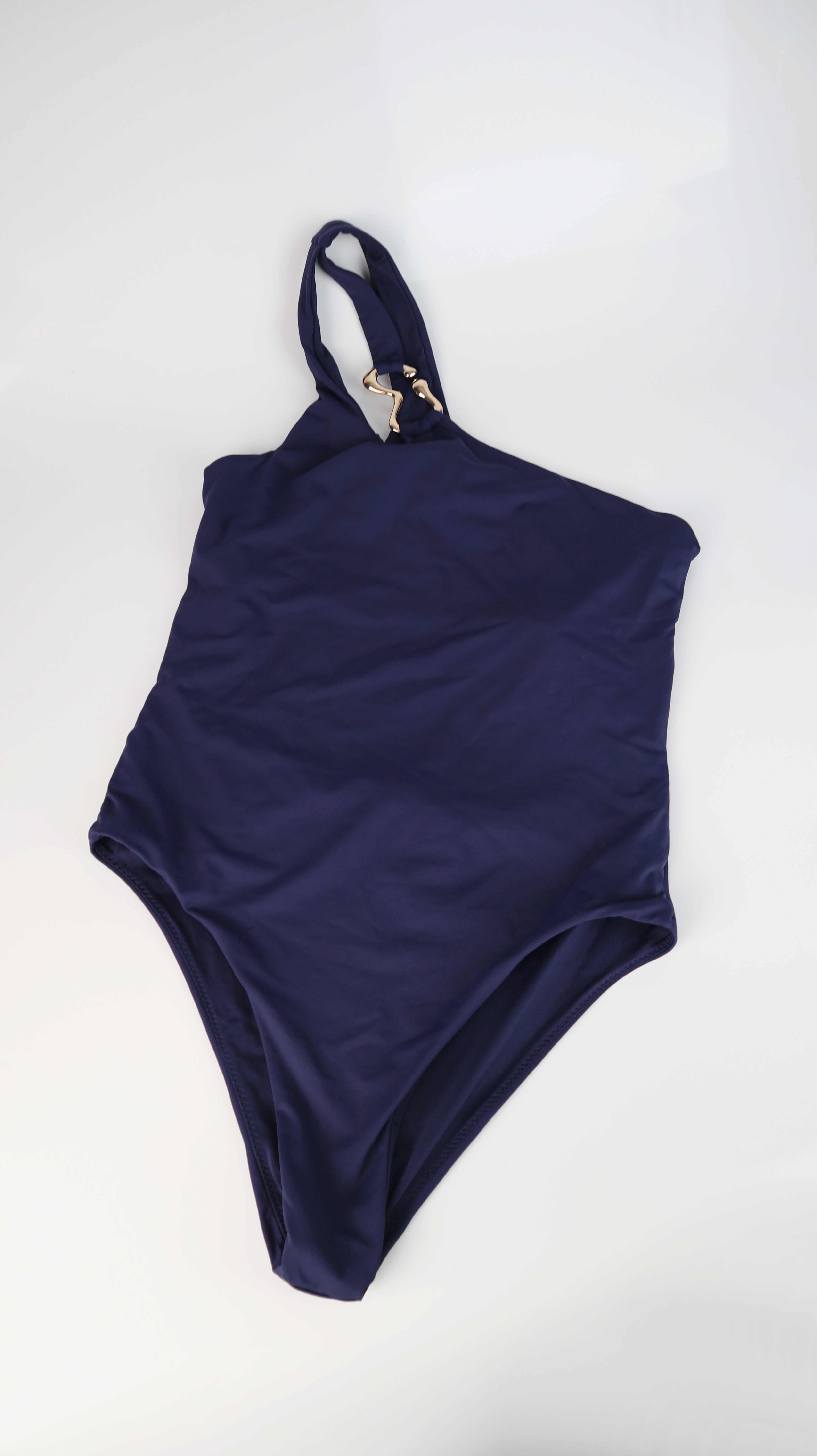 Zara Badeanzug blau Dunkelblau 38 M One Shoulder Einseitig