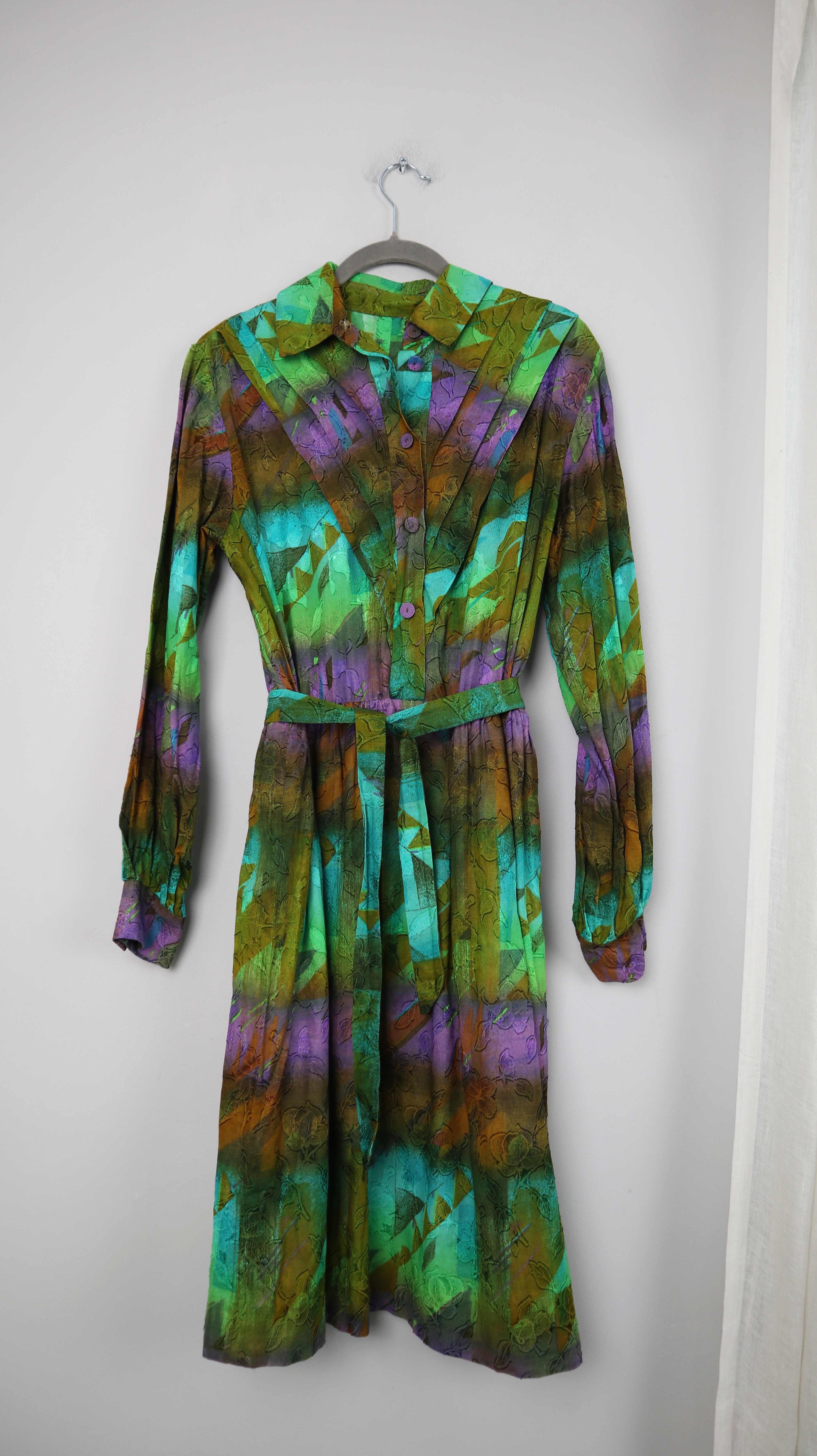 True Vintage Kleid Midi Midikleid Grün 50er 60er Blusenkleid Lila Braun