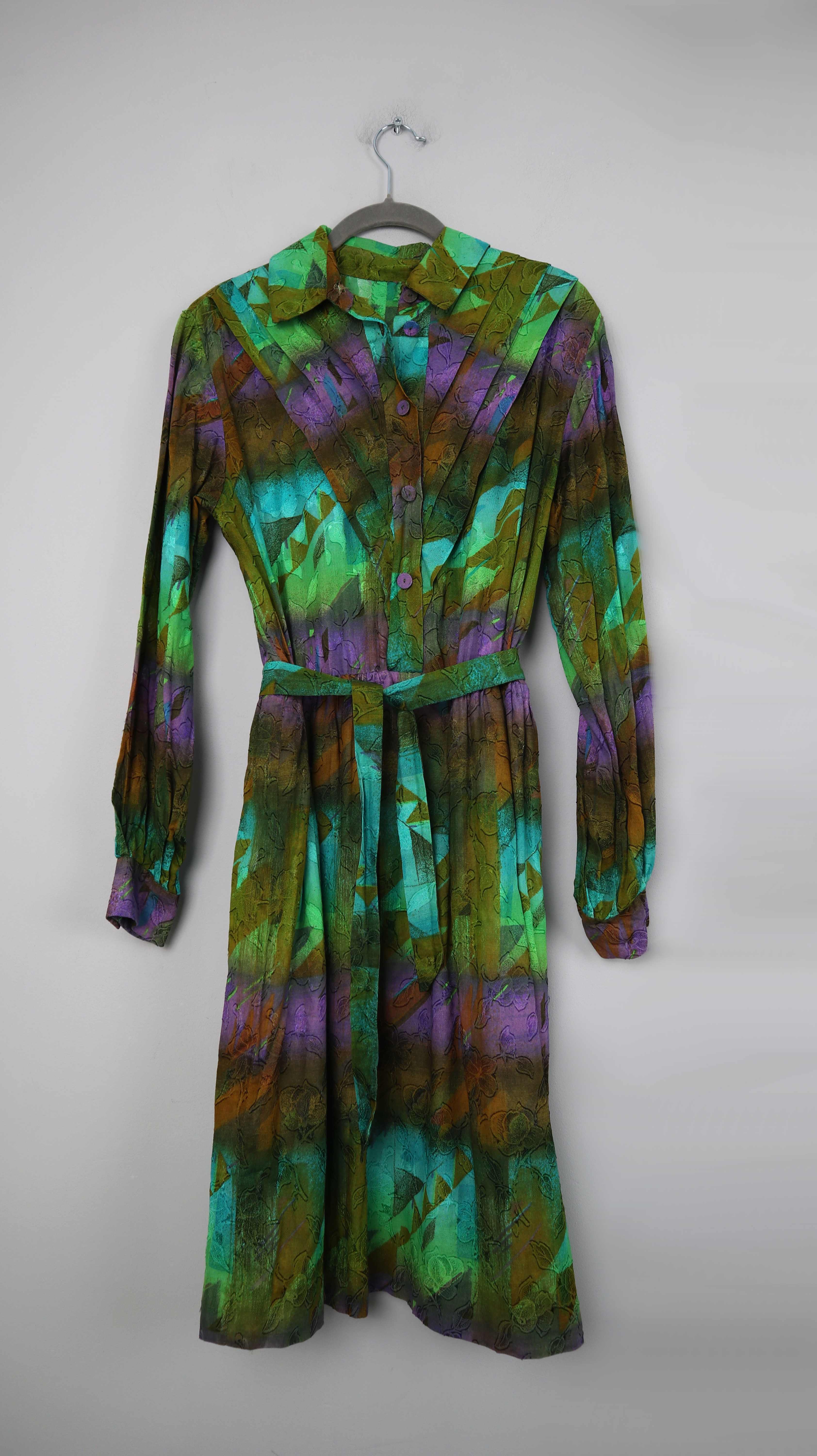 True Vintage Kleid Midi Midikleid Grün 50er 60er Blusenkleid Lila Braun