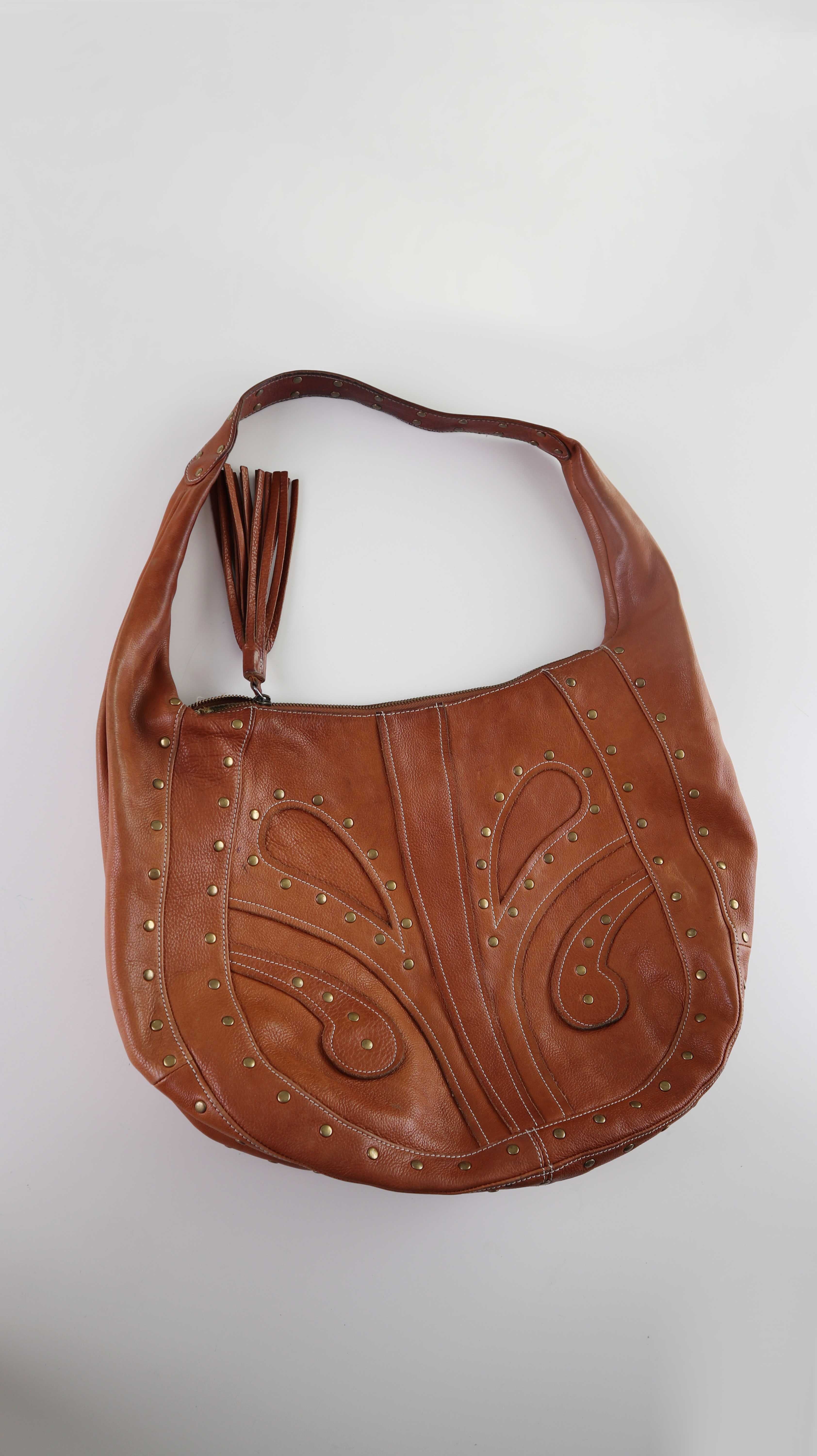 Abro Tasche Handtasche Schultertasche Ledertasche Braun Nieten Gold