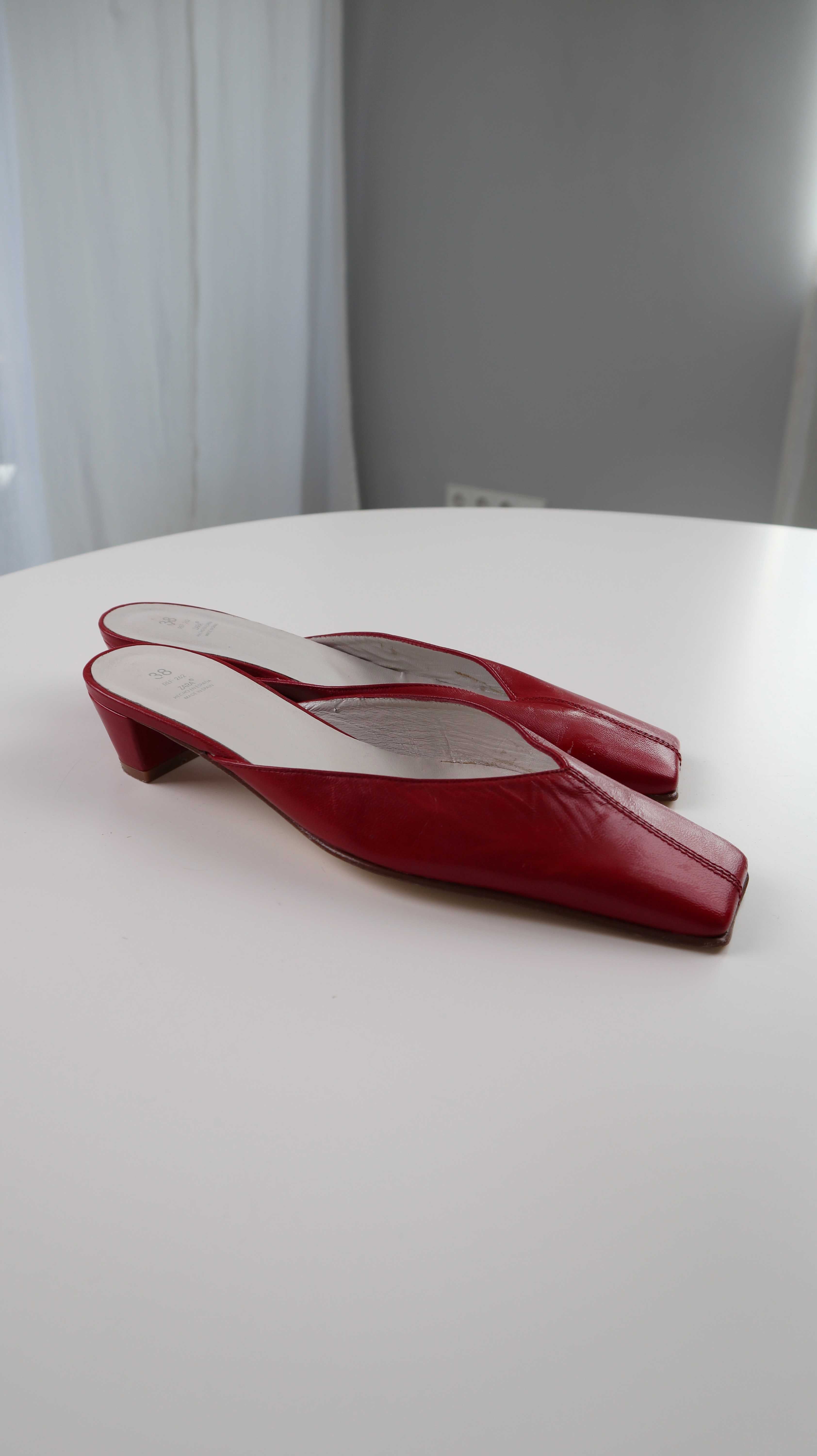 Zara Slipper rot 38 Leder Lederslipper Loafer Sandalen Leder offen