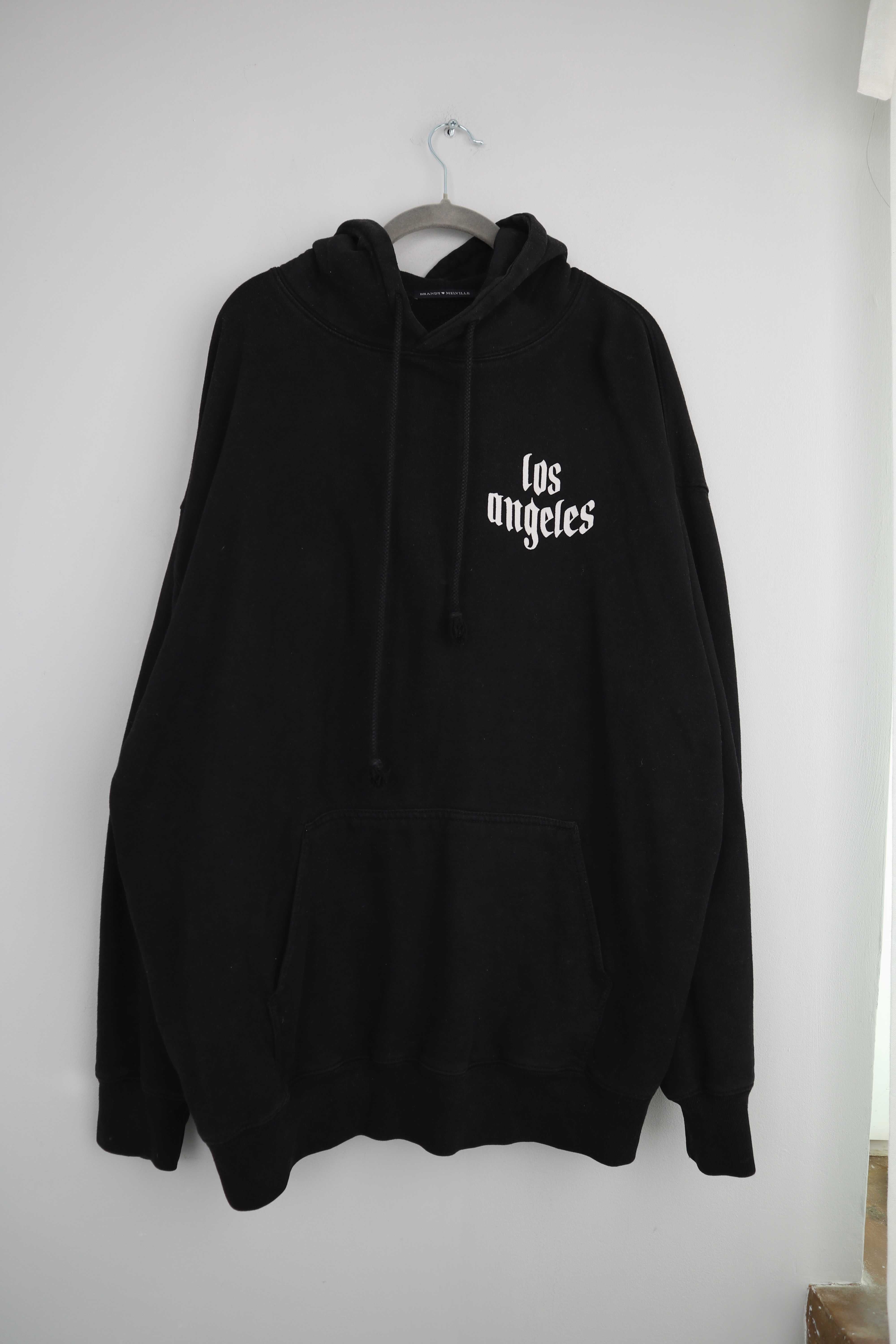 Brandy Melville Hoodie Pullover schwarz einfarbig Los Angeles Backprint 38 M
