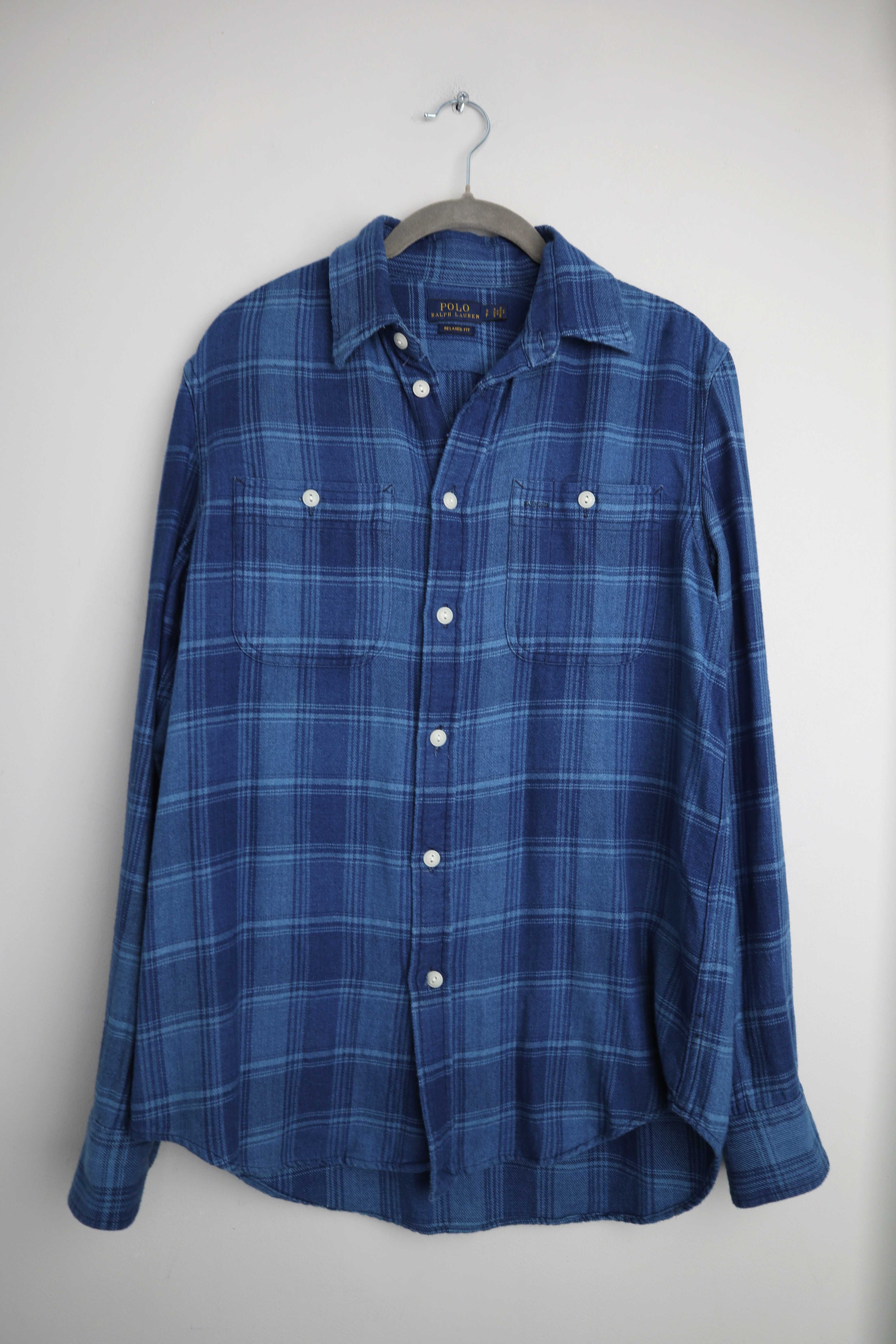 Polo Ralph Lauren Hemd Shirt kariert blau Flanell Flanellhemd S relaxed fit