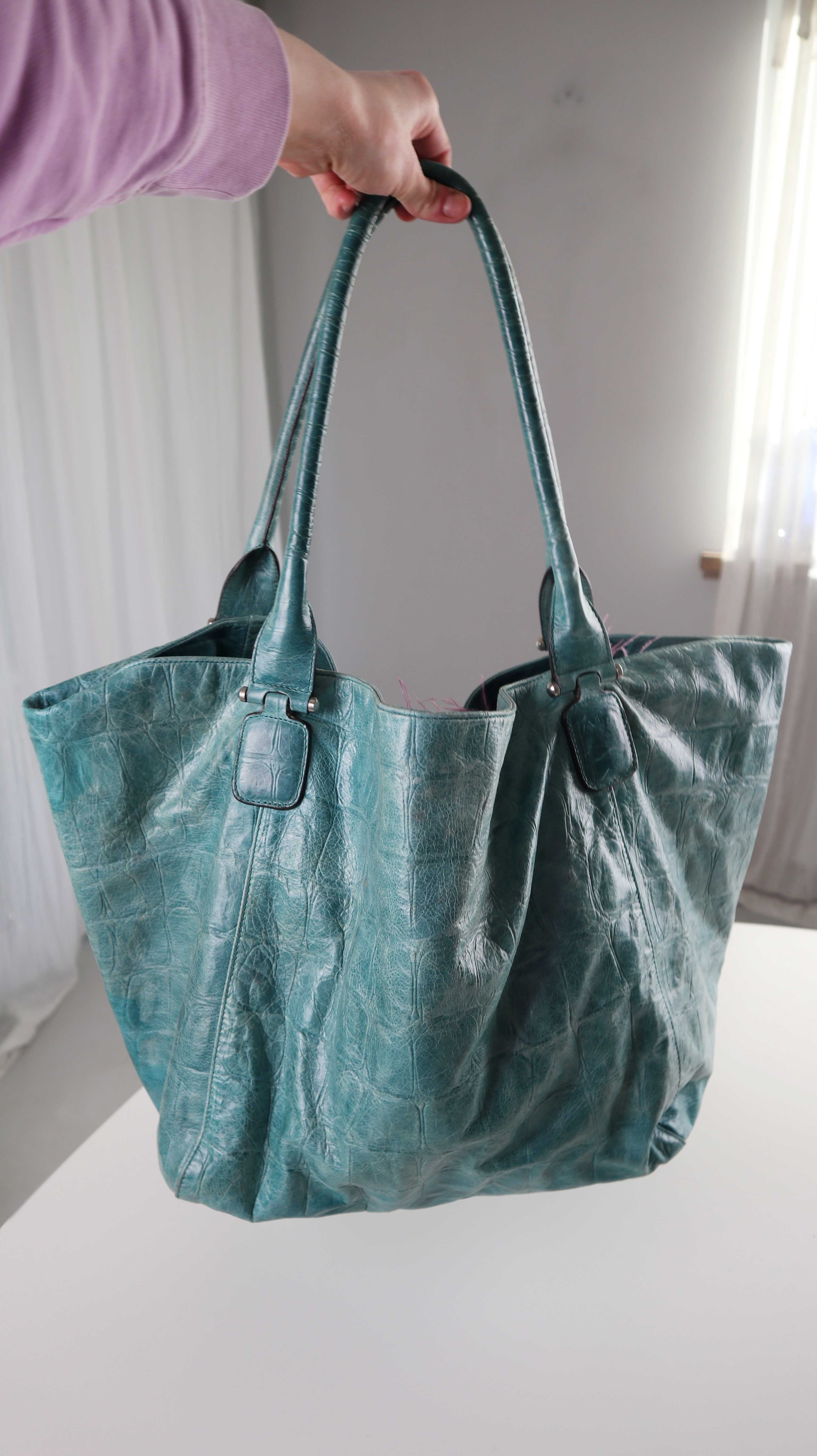 Abro Tasche Handtasche Leder Ledertasche Türkis Blau Shopper Schultertasche