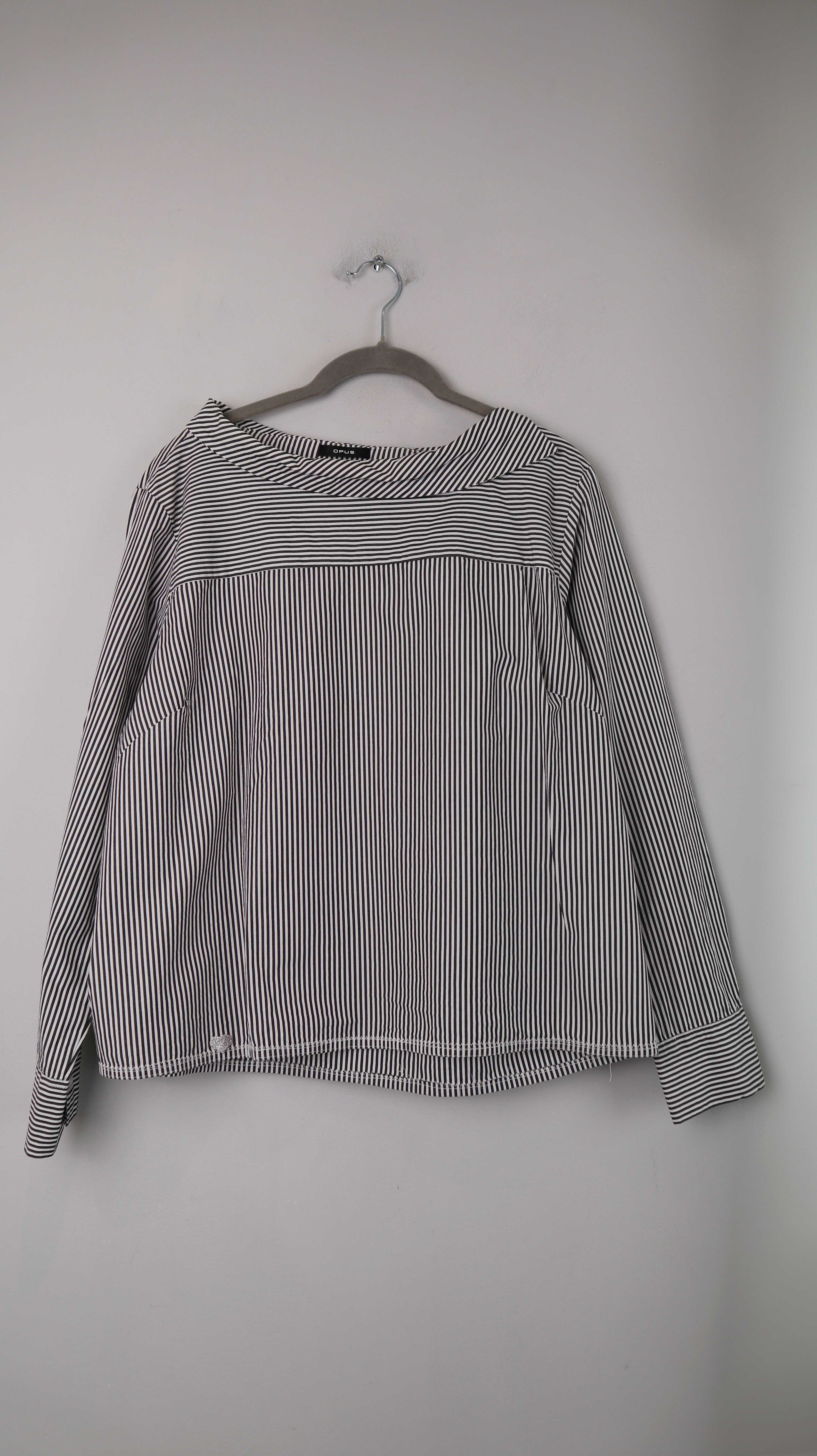 Opus Bluse gestreift Carmenbluse 42 grau weiß Streifenbluse Shirt Oberteil