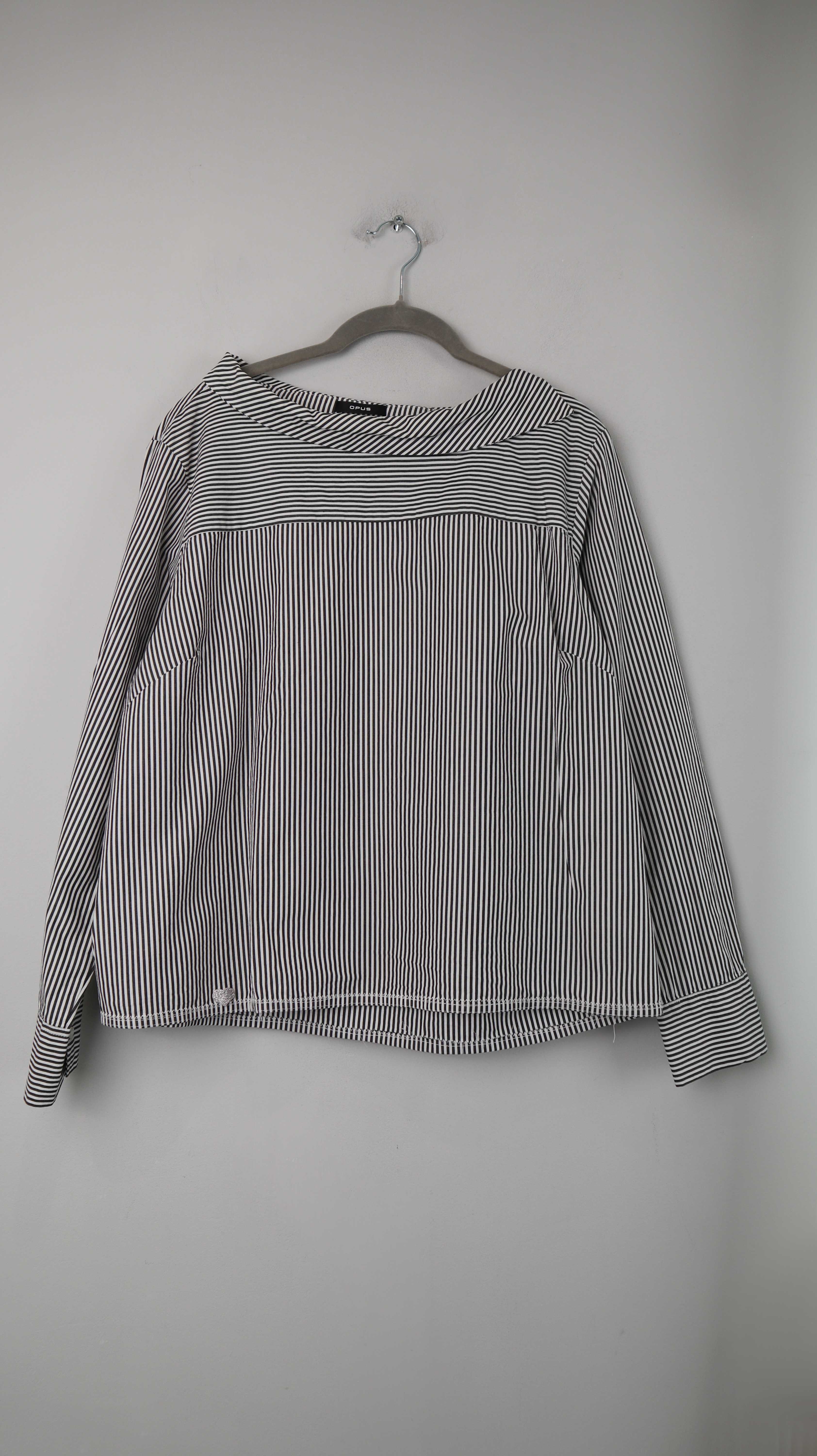 Opus Bluse gestreift Carmenbluse 42 grau weiß Streifenbluse Shirt Oberteil