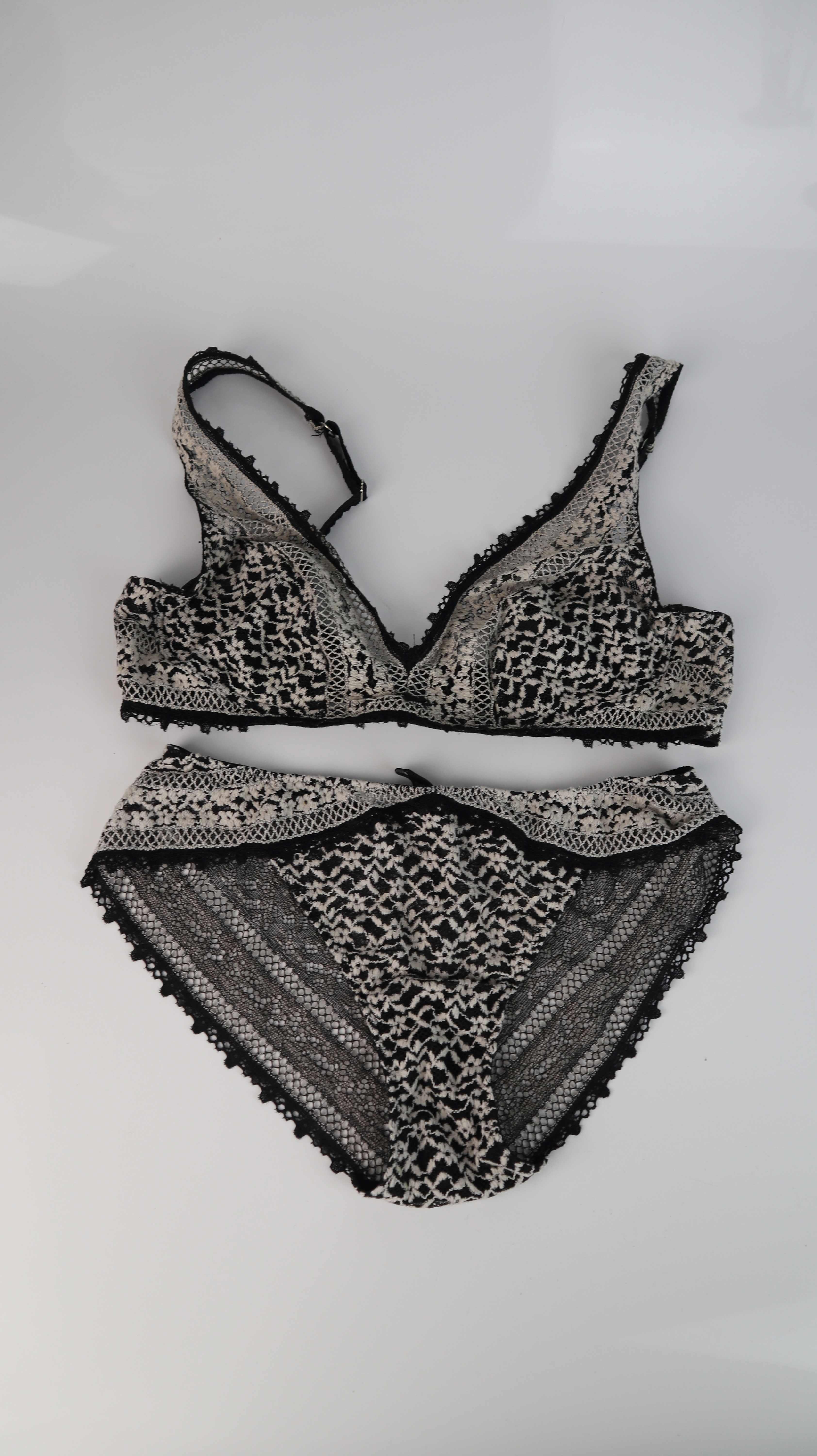 Intimissimi Set BH schwarz weiß 38 M 75 B Oberteil Spitze