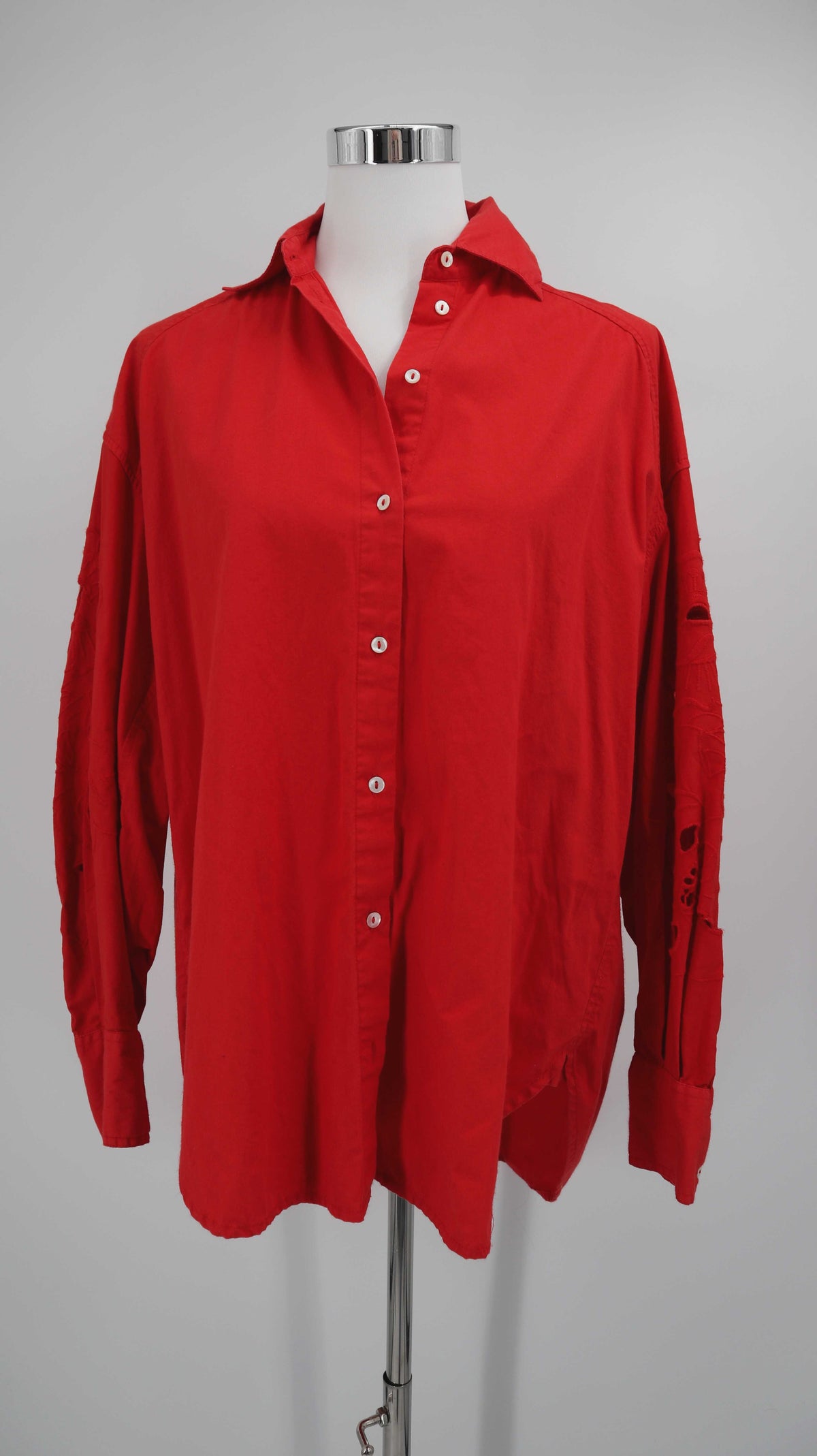 HOD Paris Hemd Bluse rot gelocht Shirt Oberteil 38 M bestickt