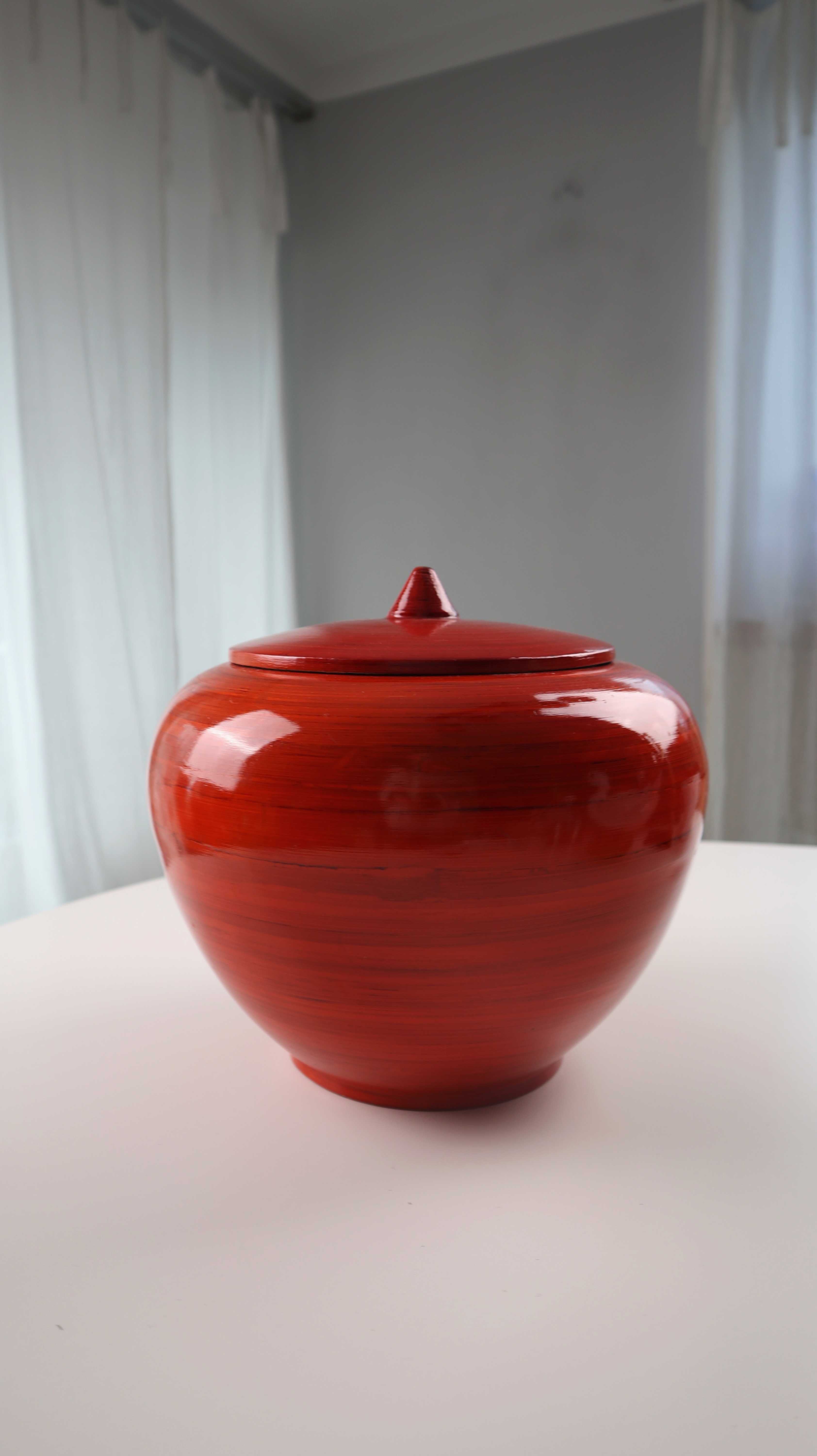 Dose Holztopf Orange lackiert Urne bauchig groß Gefäß