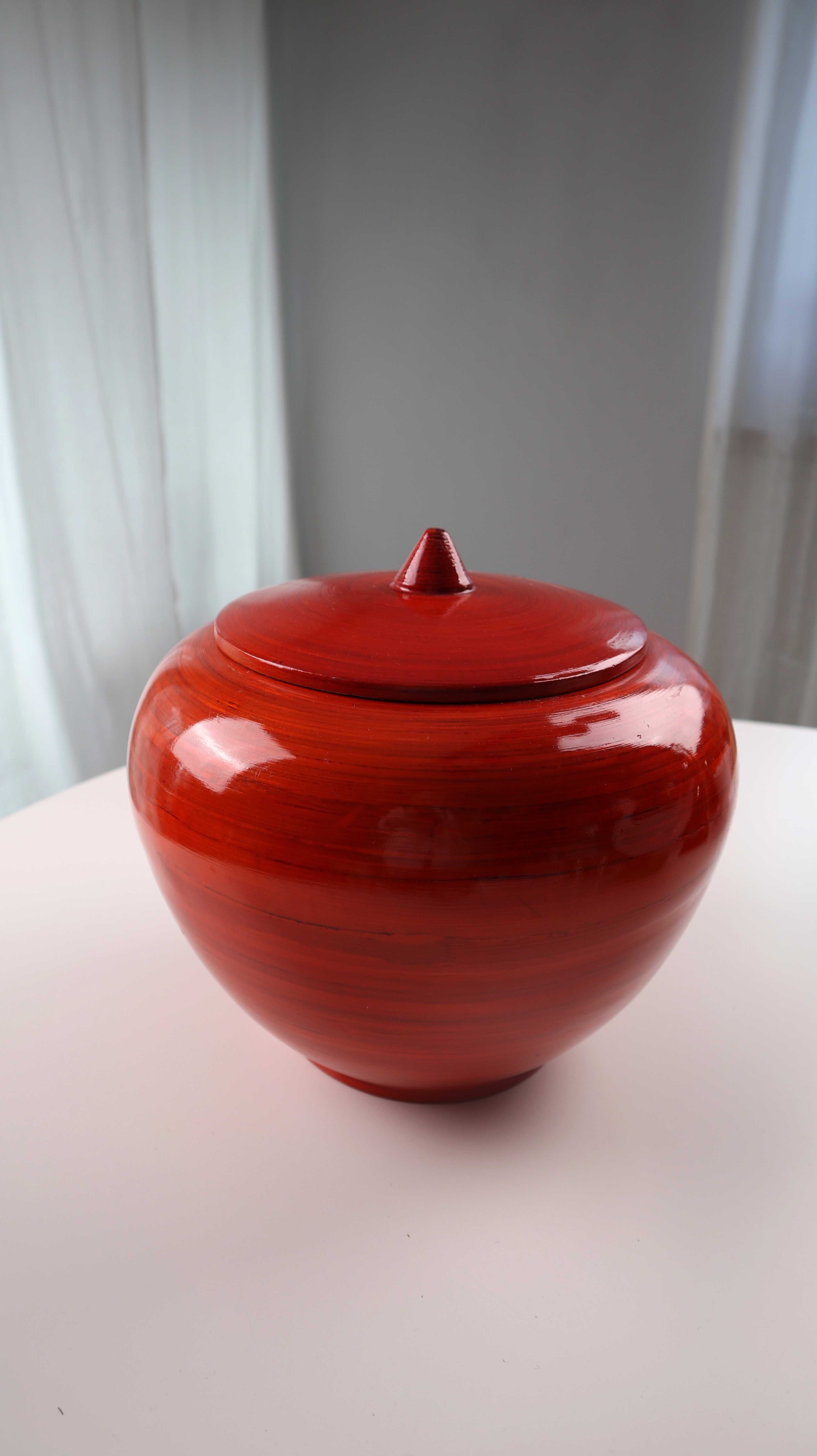 Dose Holztopf Orange lackiert Urne bauchig groß Gefäß