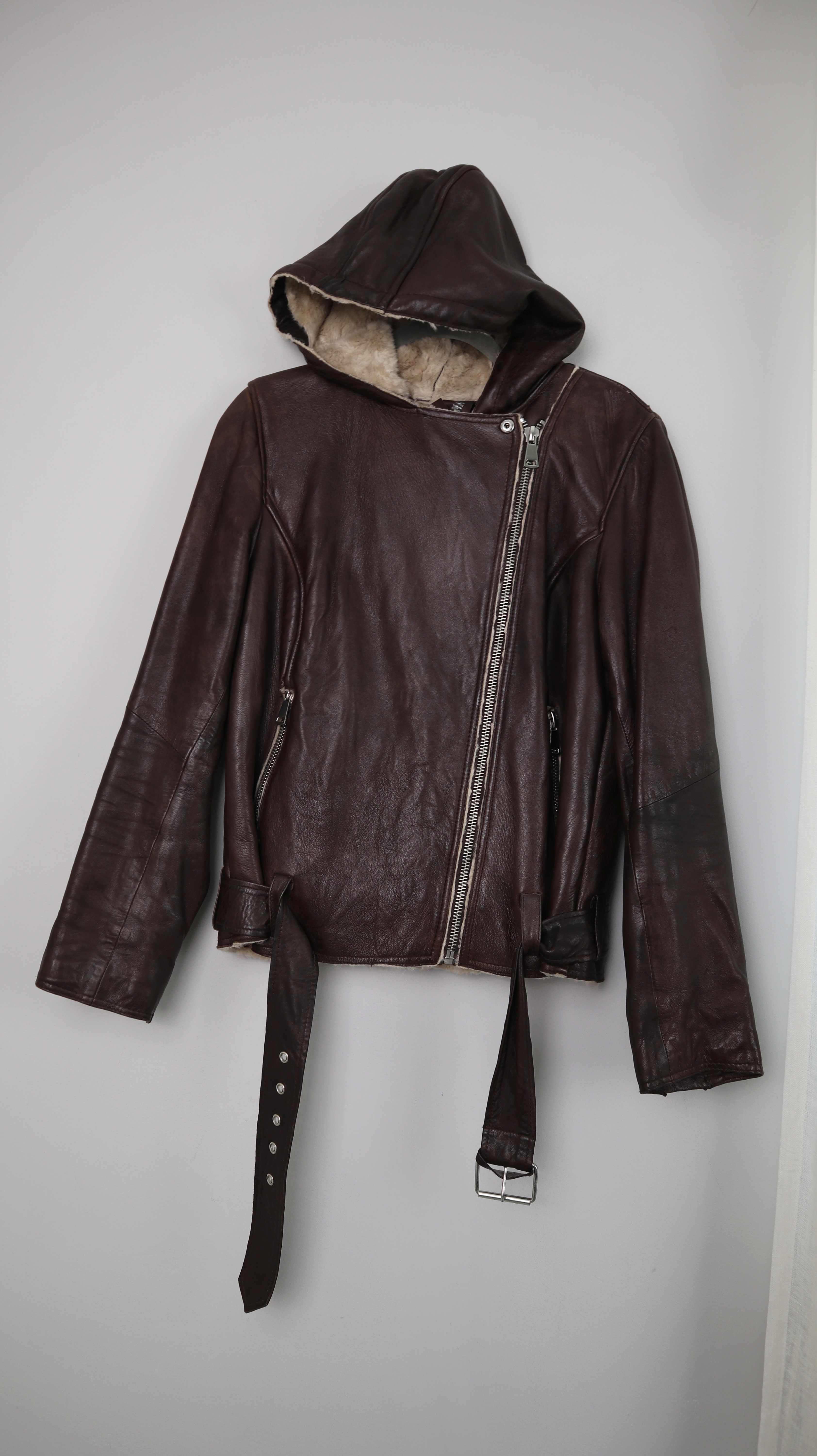 Freaky Nation Jacke Lederjacke braun Felljacke XL Bikerjacke 38 M