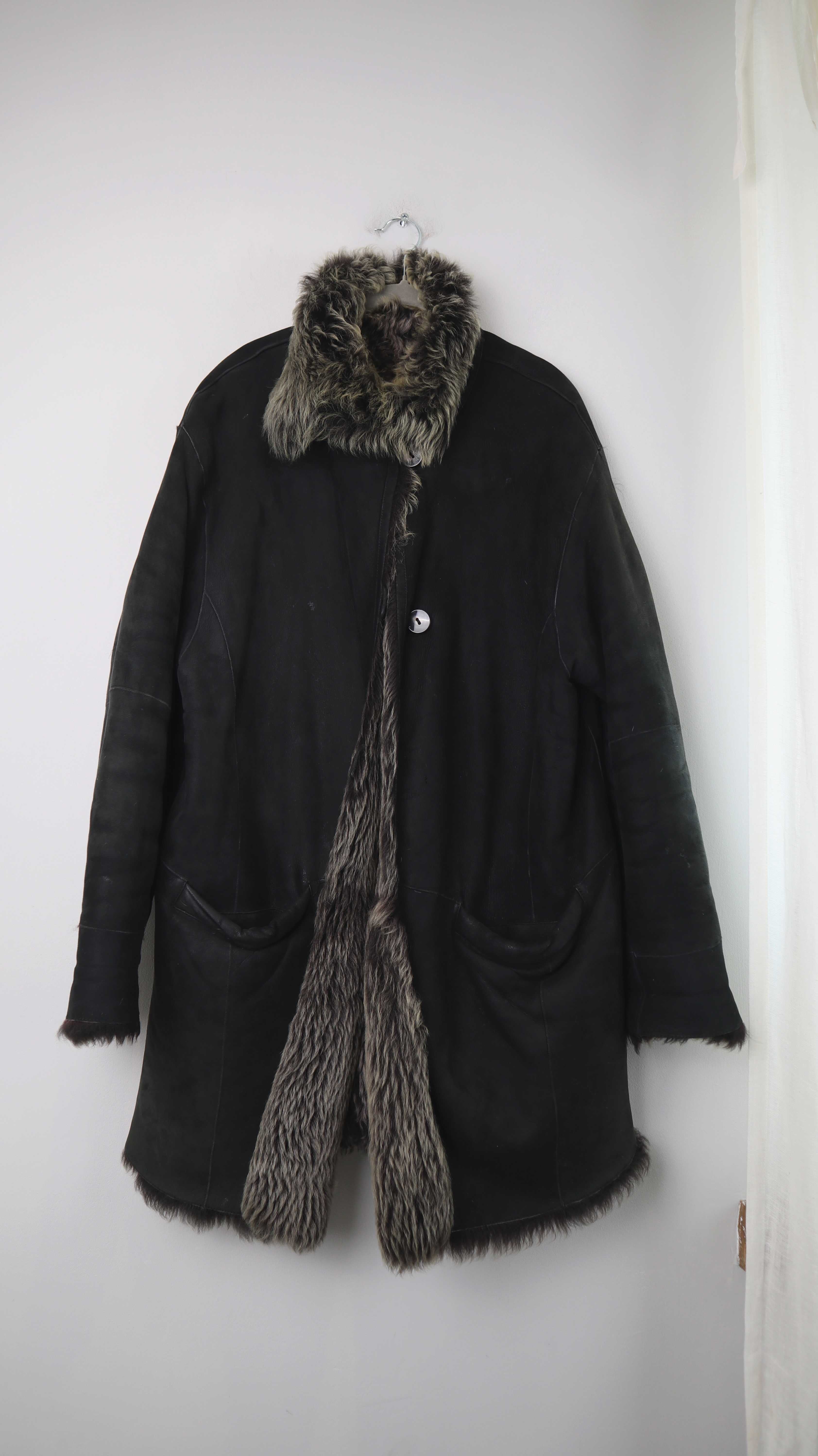 BIBA Mantel Lammfellmantel grau schwarz 40 L gefüttert Ledermantel Leder Jacke
