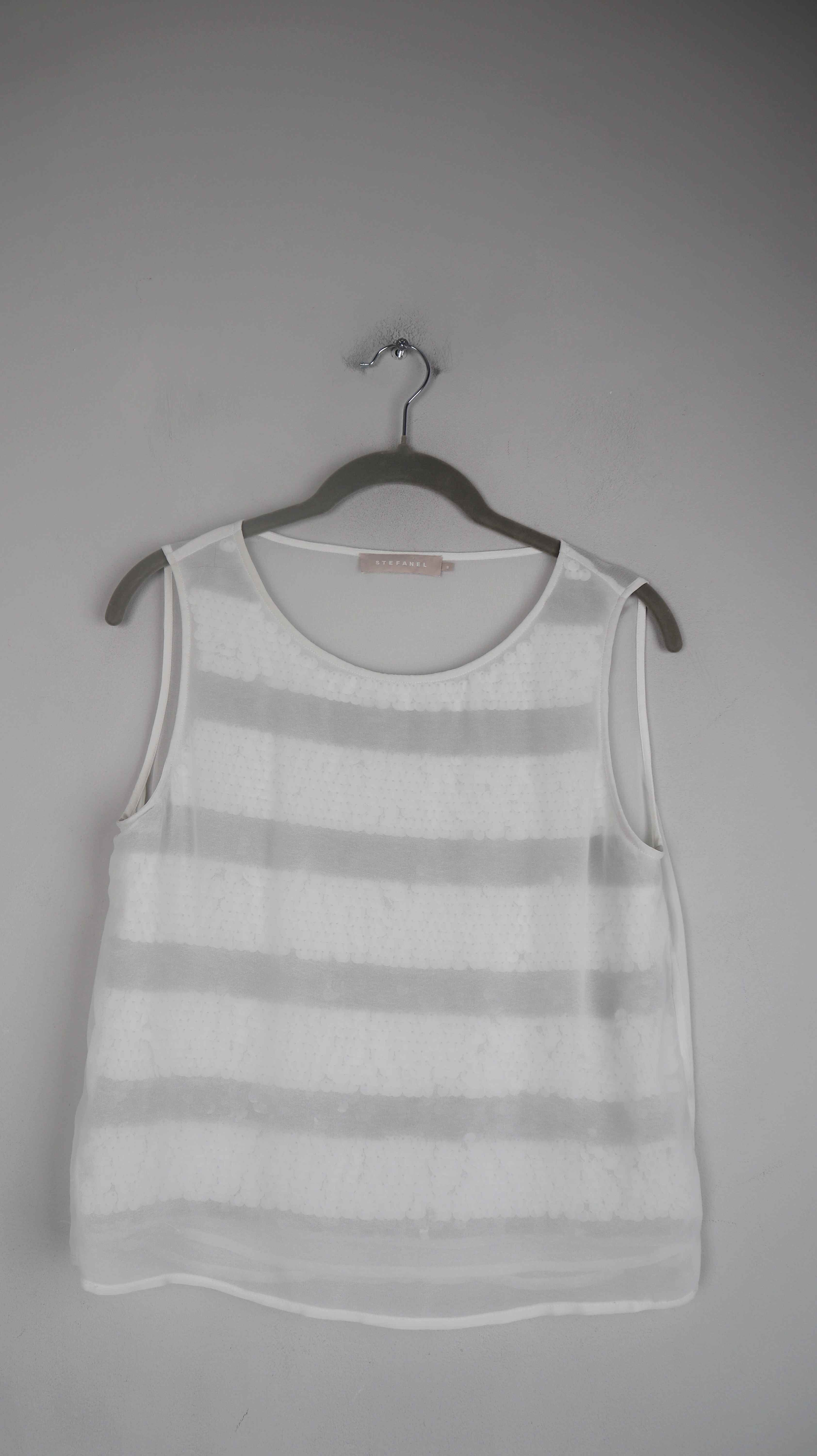 Stefanel Top 36 S weiß gestreift Tanktop Pailetten Oberteil Shirt