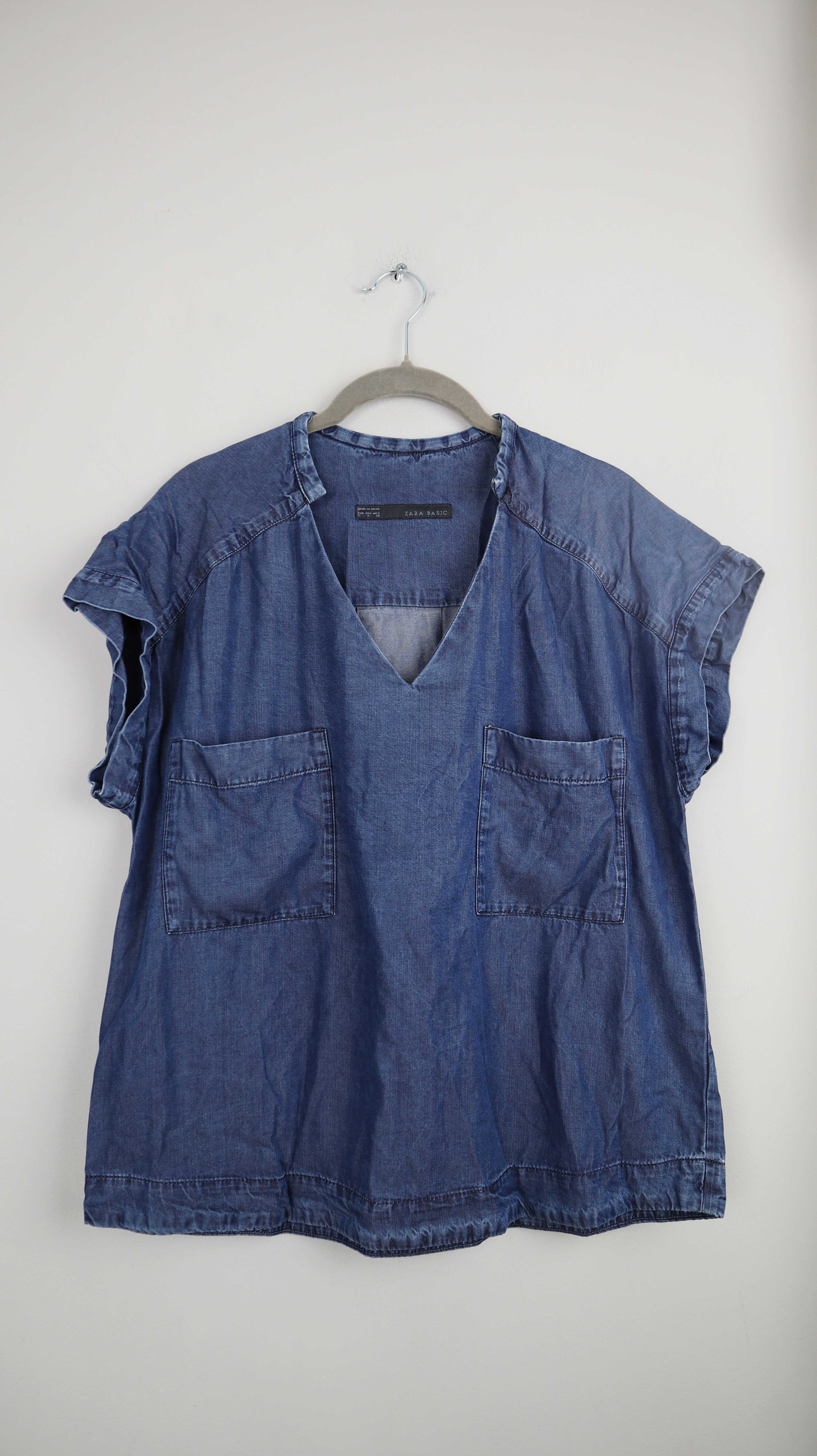 Zara Shirt T-Shirt Oberteil denim kurzärmlig 36 S blau dunkelblau