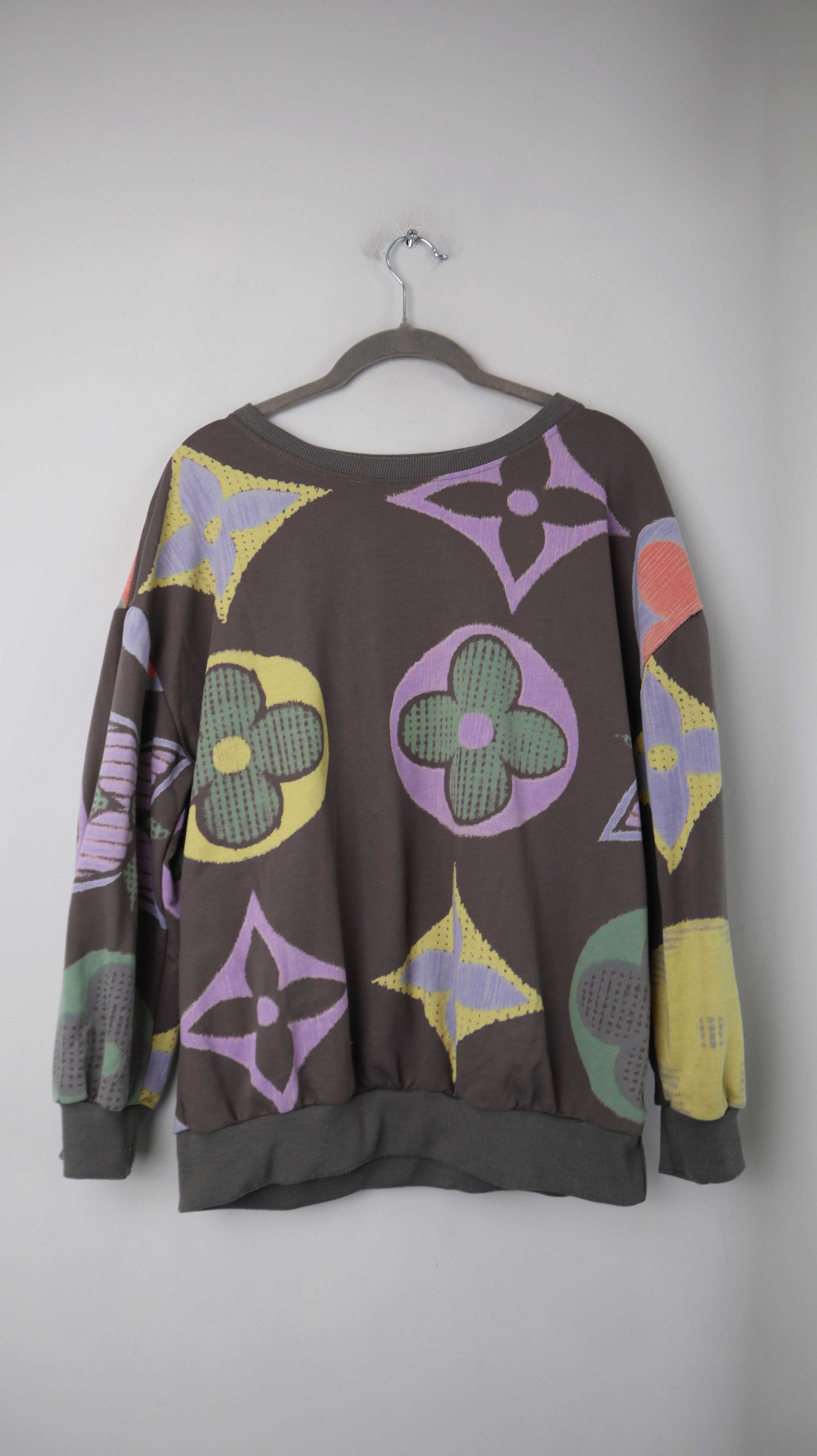 Pullover Sweater Grau Muster 38 M Oberteil bunt