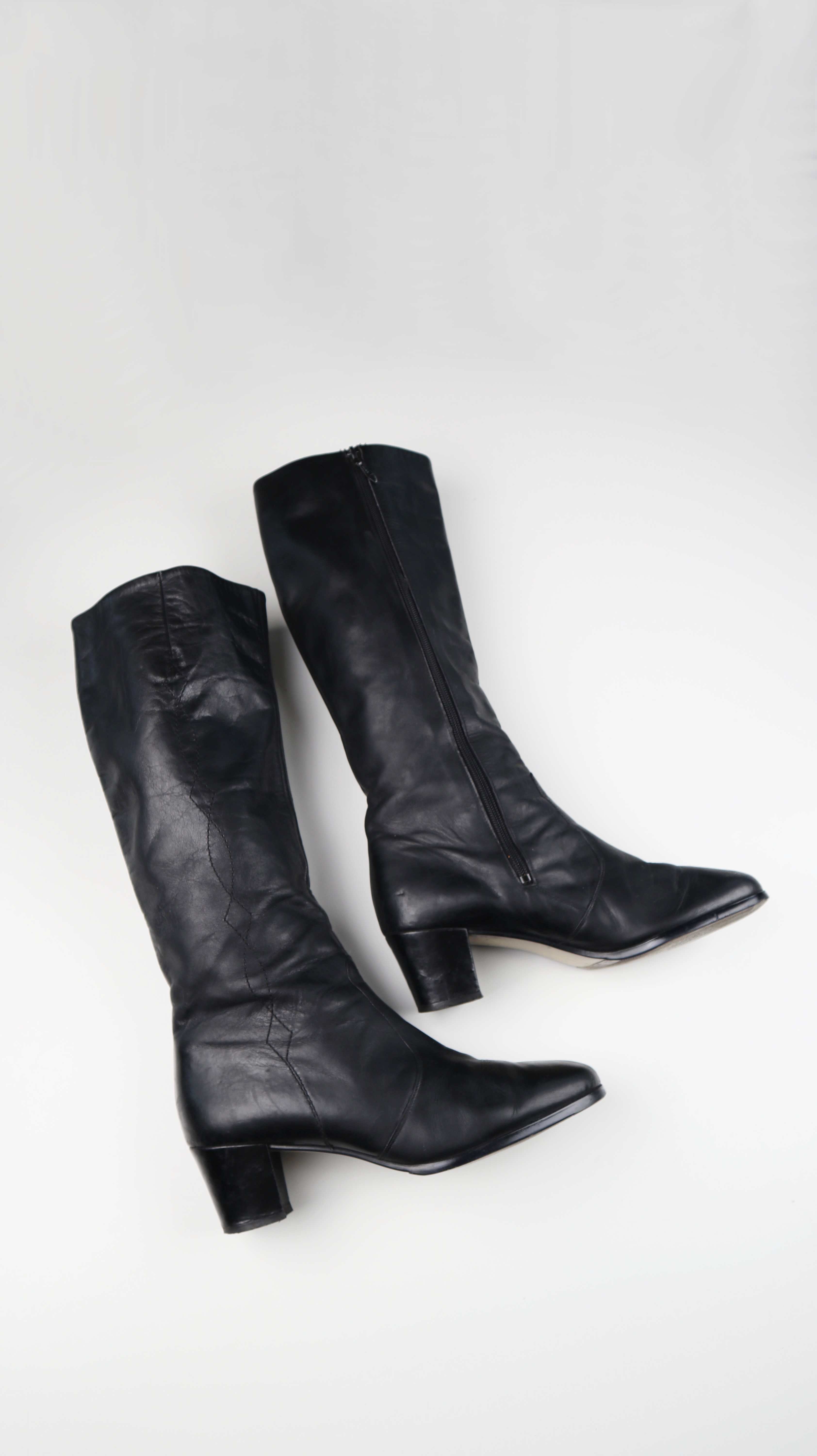 True Vintage Ara Stiefel schwarz 39 Leder Lederstiefel lang Absatz