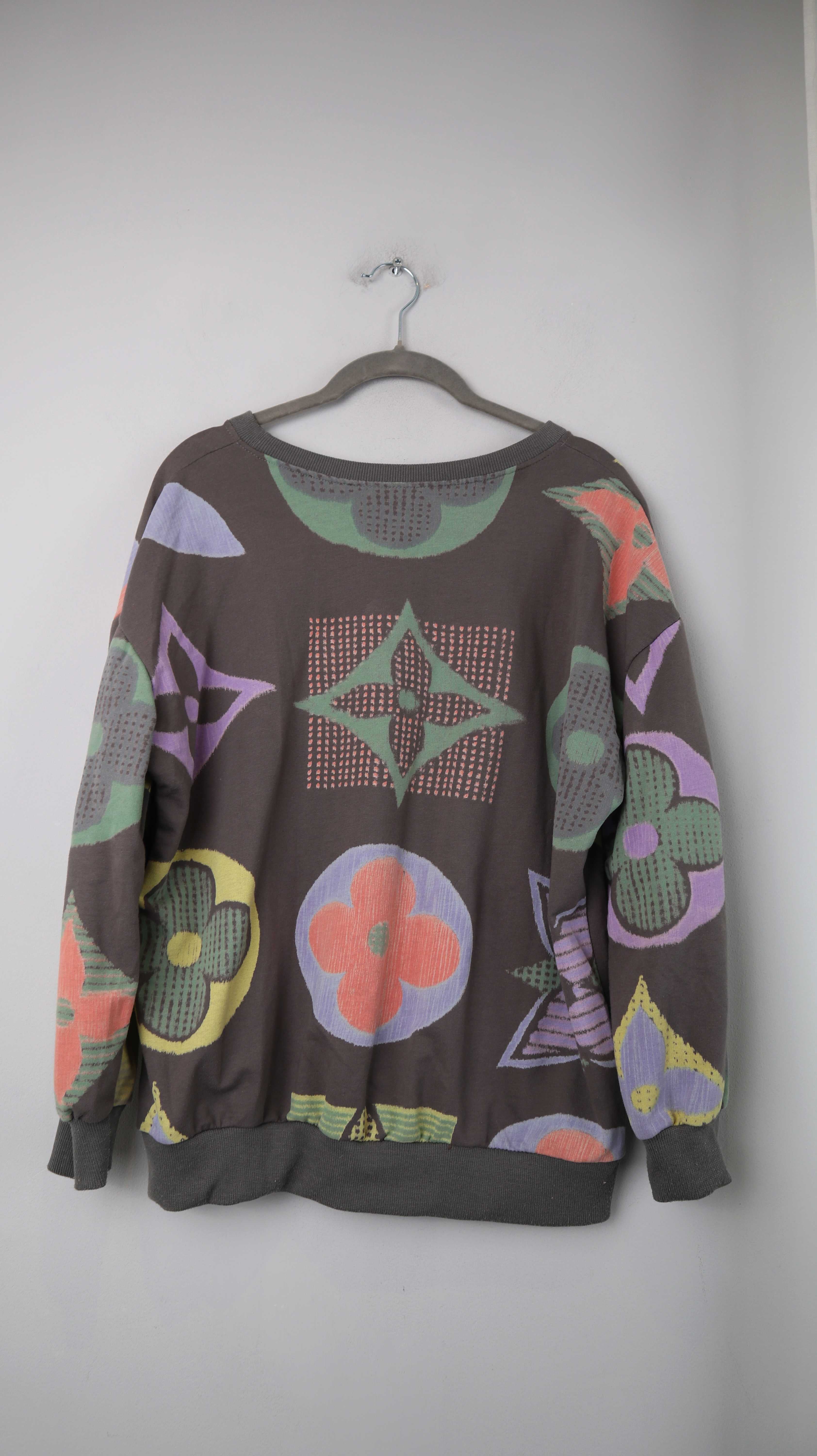 Pullover Sweater Grau Muster 38 M Oberteil bunt