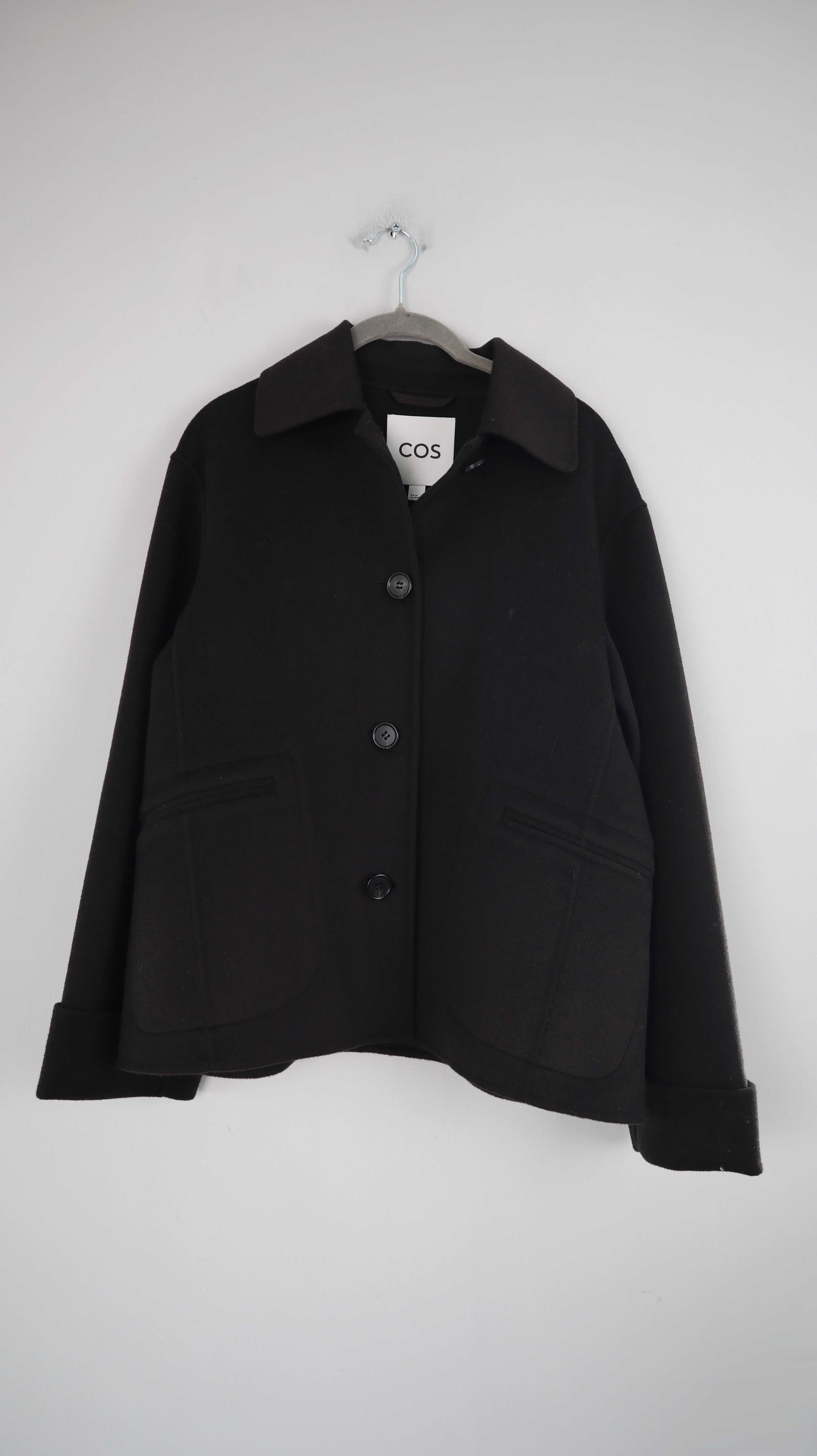 COS Jacke Braun Wolljacke XS Wolle geknöpft Blazer kastenförmig