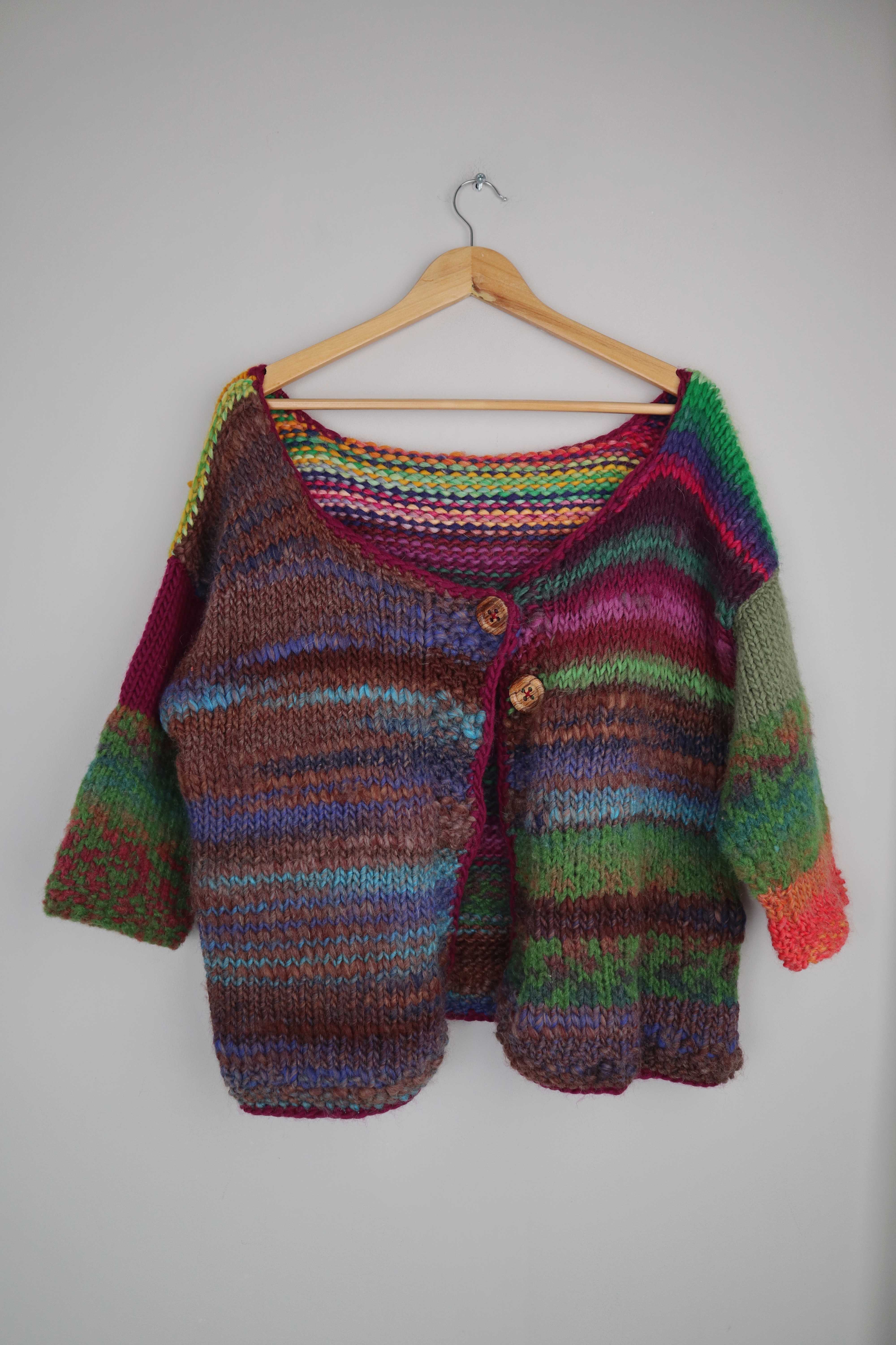Selbstgestrickte Strickjacke Cardigan Handmade bunt Wolle Wollstrickjacke Einheitsgröße