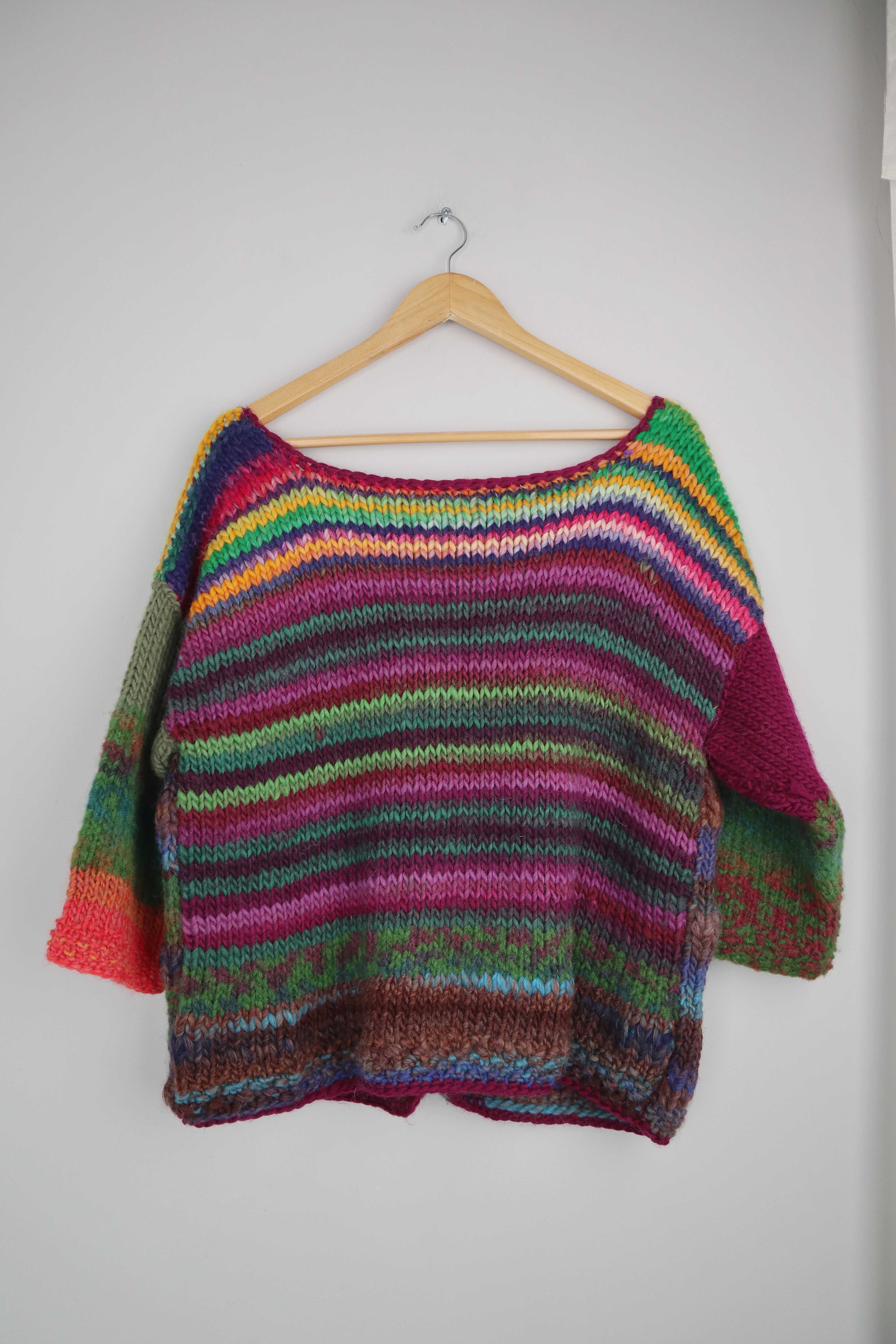 Selbstgestrickte Strickjacke Cardigan Handmade bunt Wolle Wollstrickjacke Einheitsgröße