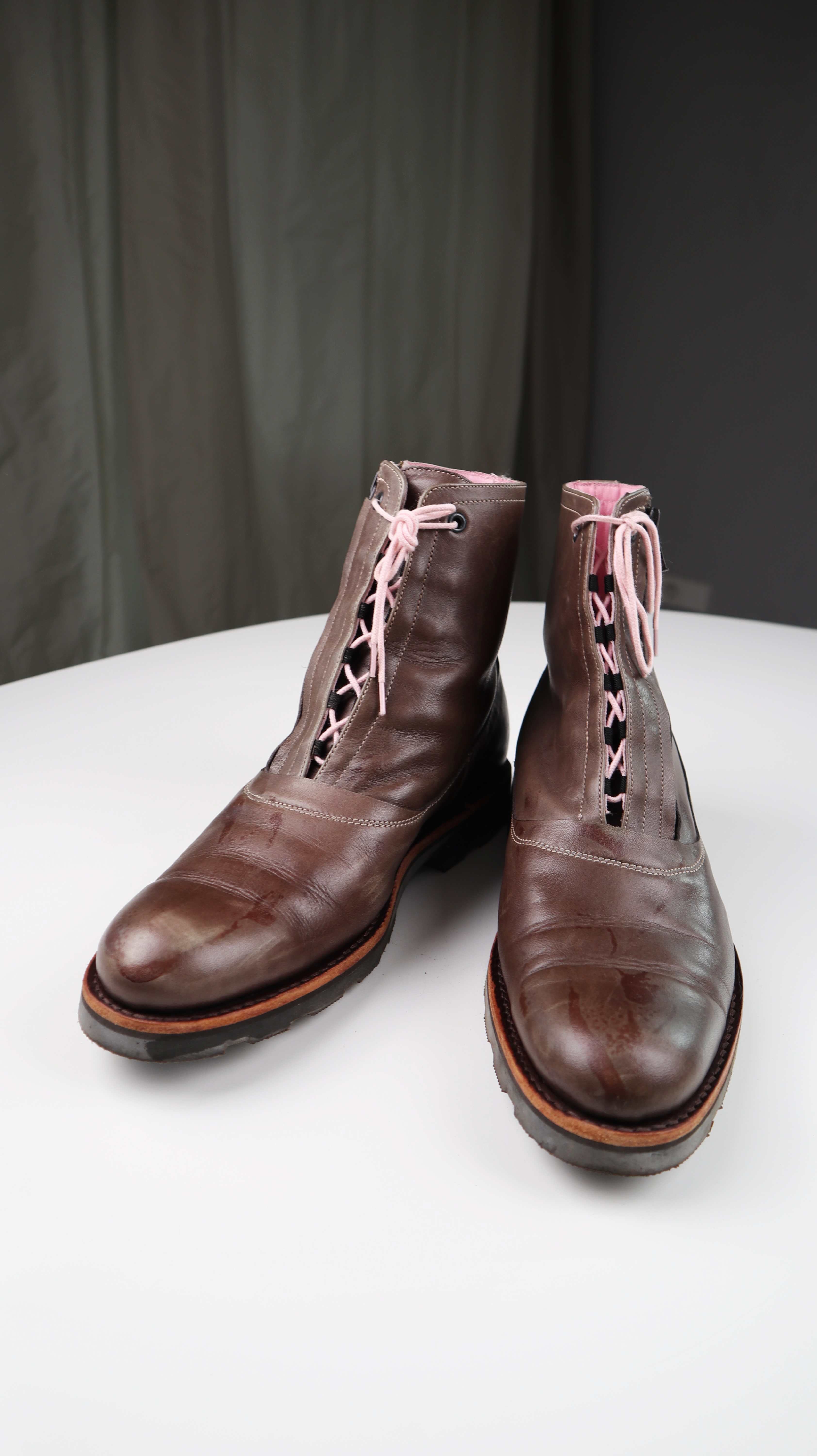 Hardrige Stiefeletten Braun rosa 39 Lederstiefel Lederstiefeletten geschnürt