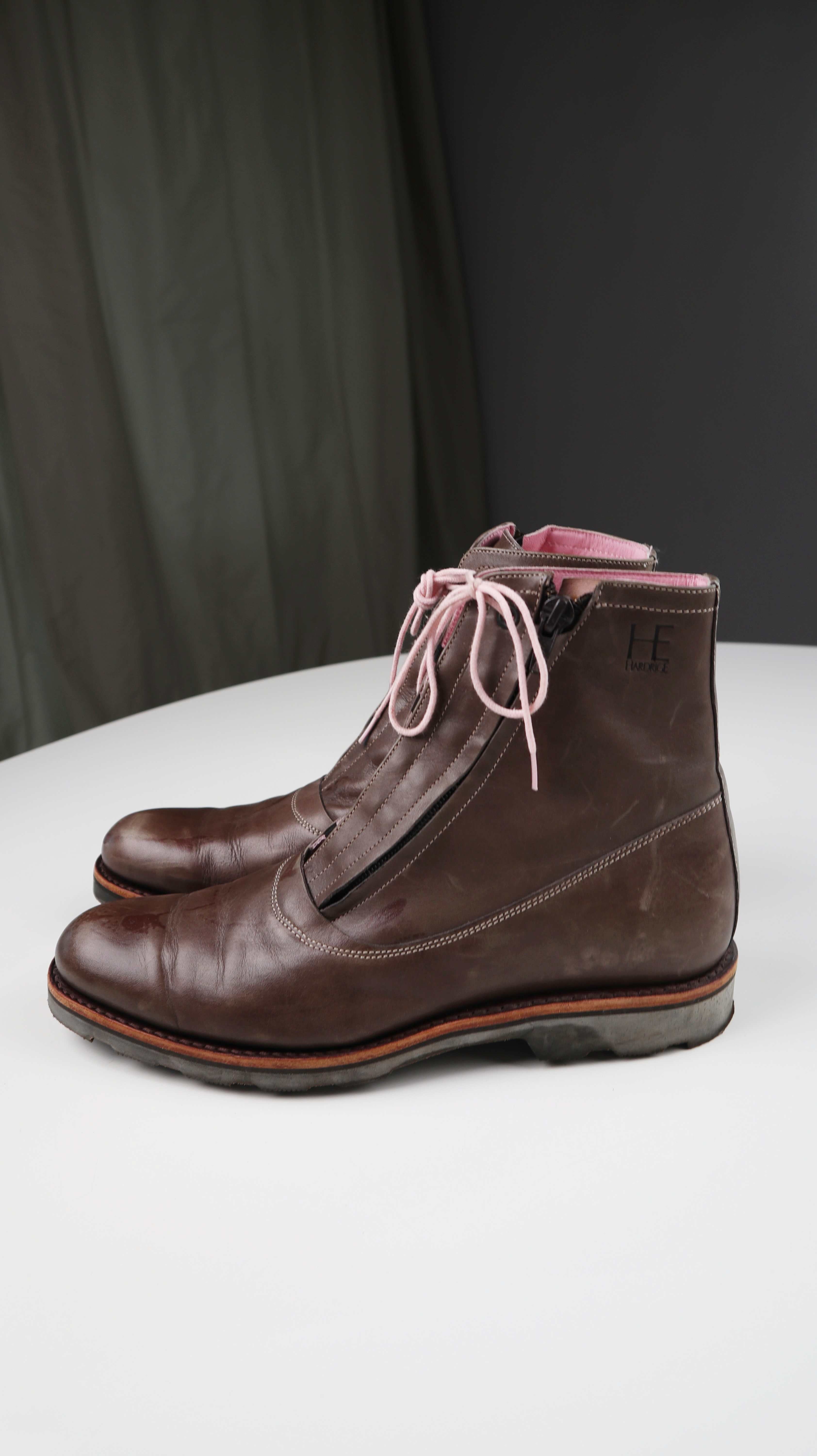 Hardrige Stiefeletten Braun rosa 39 Lederstiefel Lederstiefeletten geschnürt