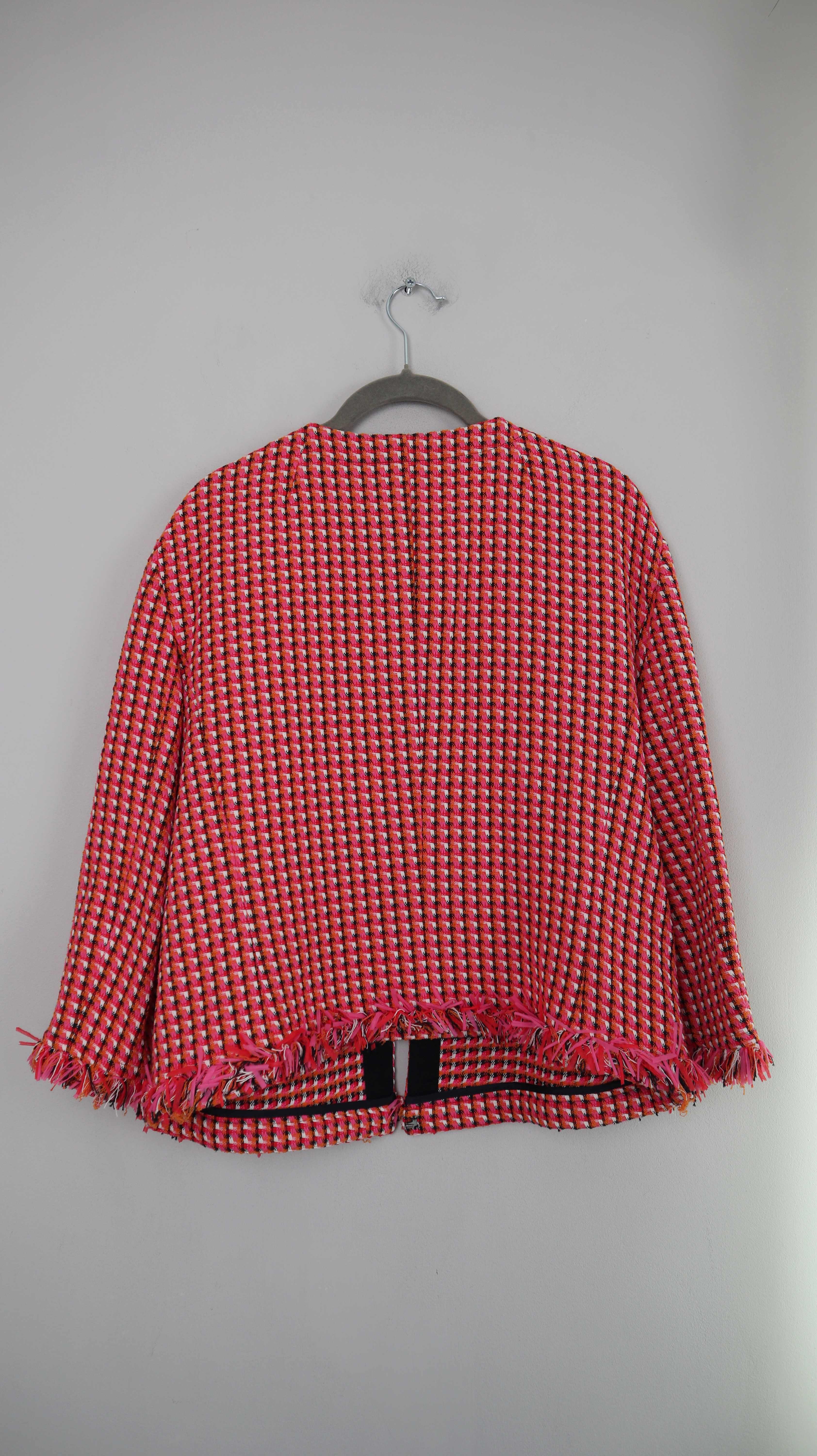 Laurel Jacke Neu 40 L rot pink Blazer Oberteil Bouclé Fransen