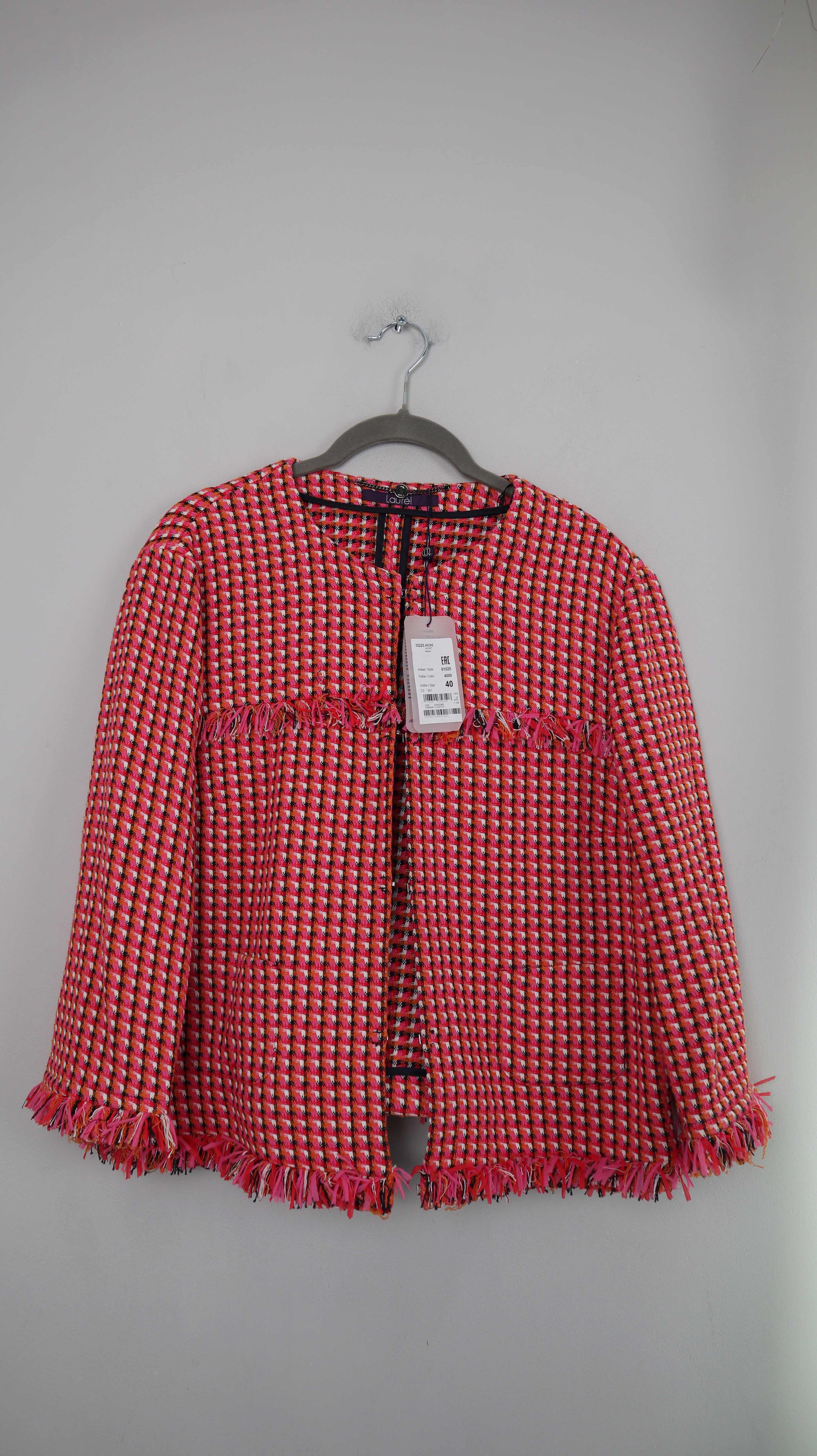 Laurel Jacke Neu 40 L rot pink Blazer Oberteil Bouclé Fransen