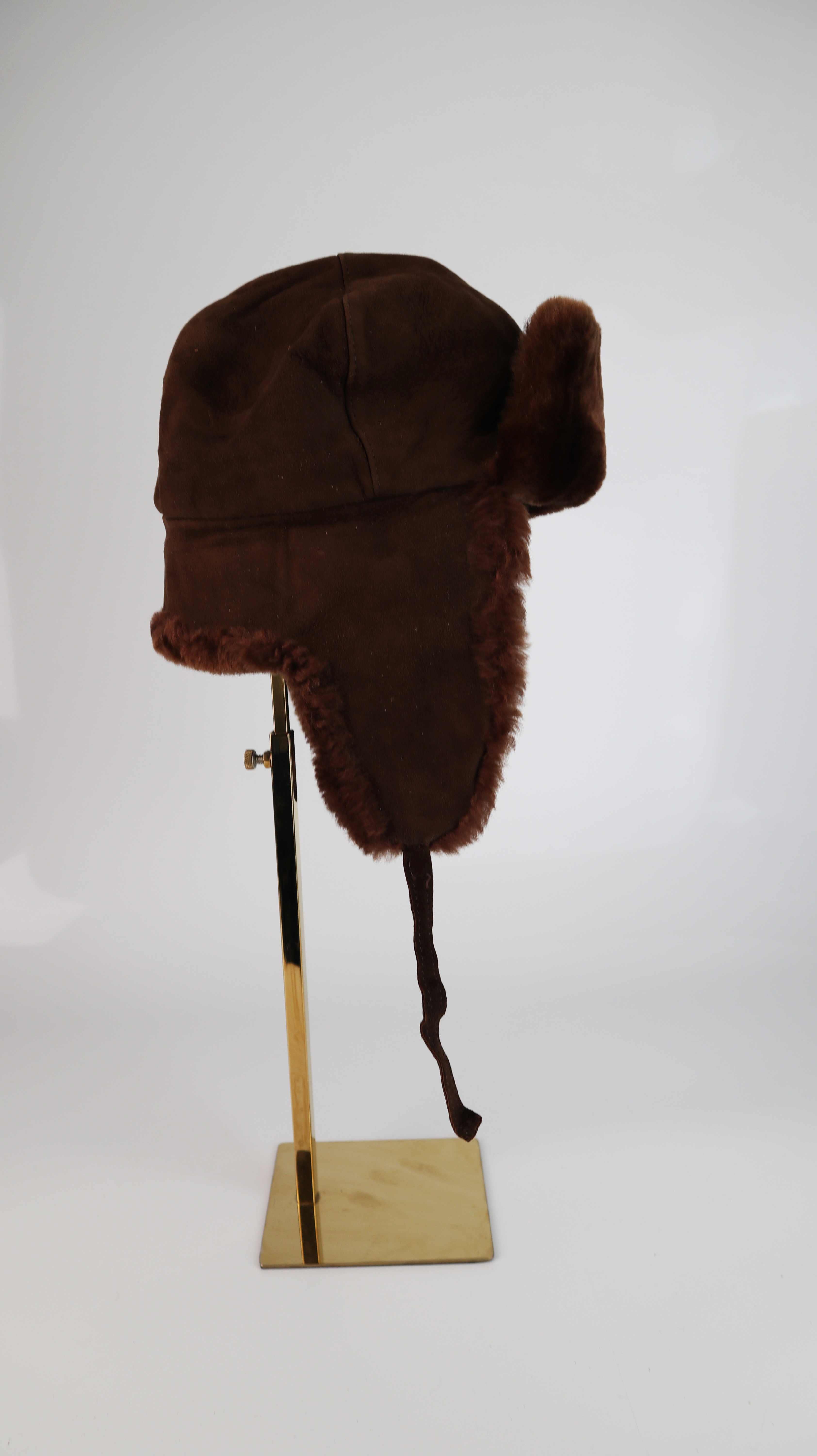 True Vintage Mütze Fellmütze braun Wildleder 57 Trappermütze