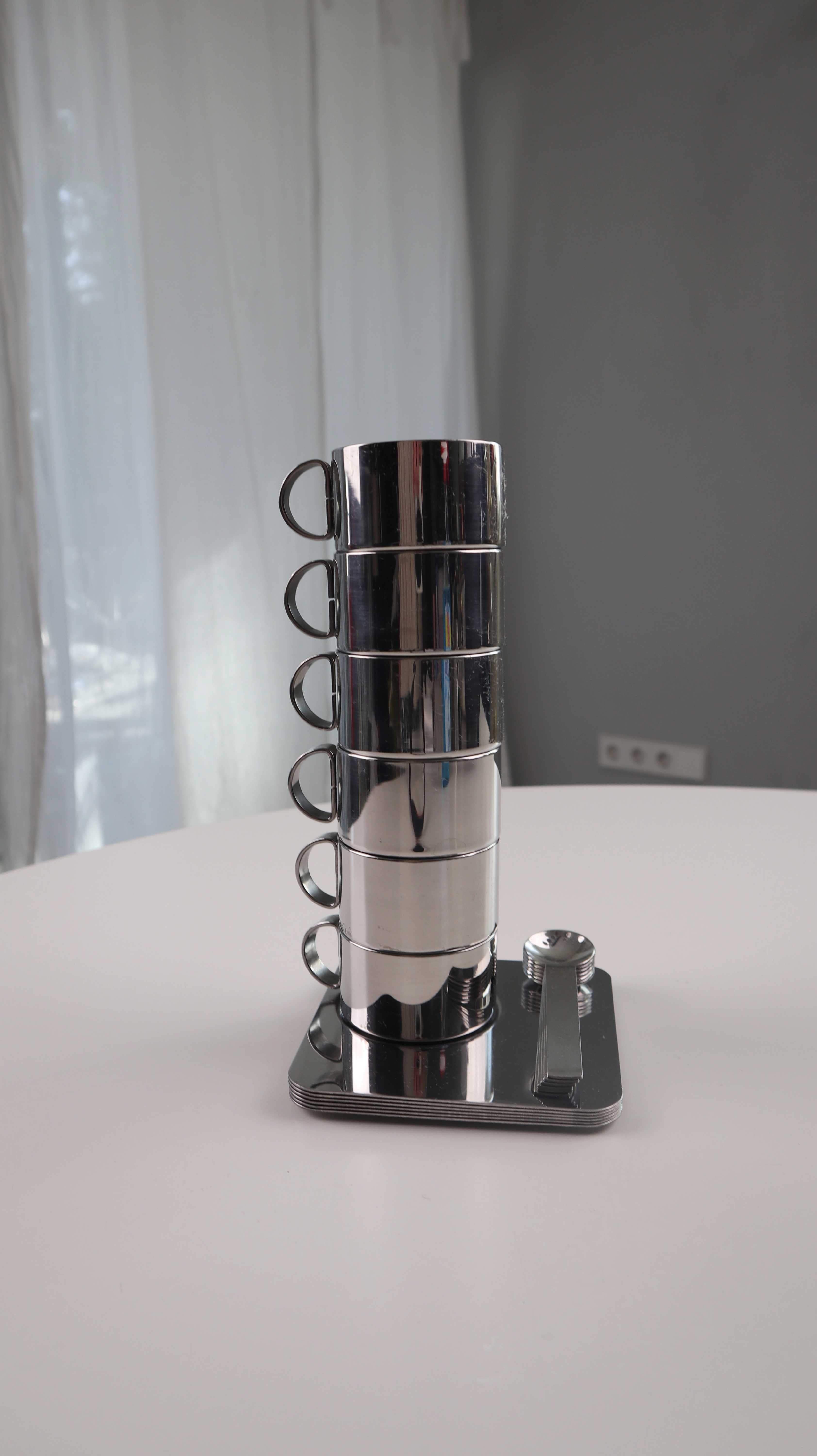 Italwaber 6 Espressotassen Chrom Silber Löffel Untersetzer Set made in italy