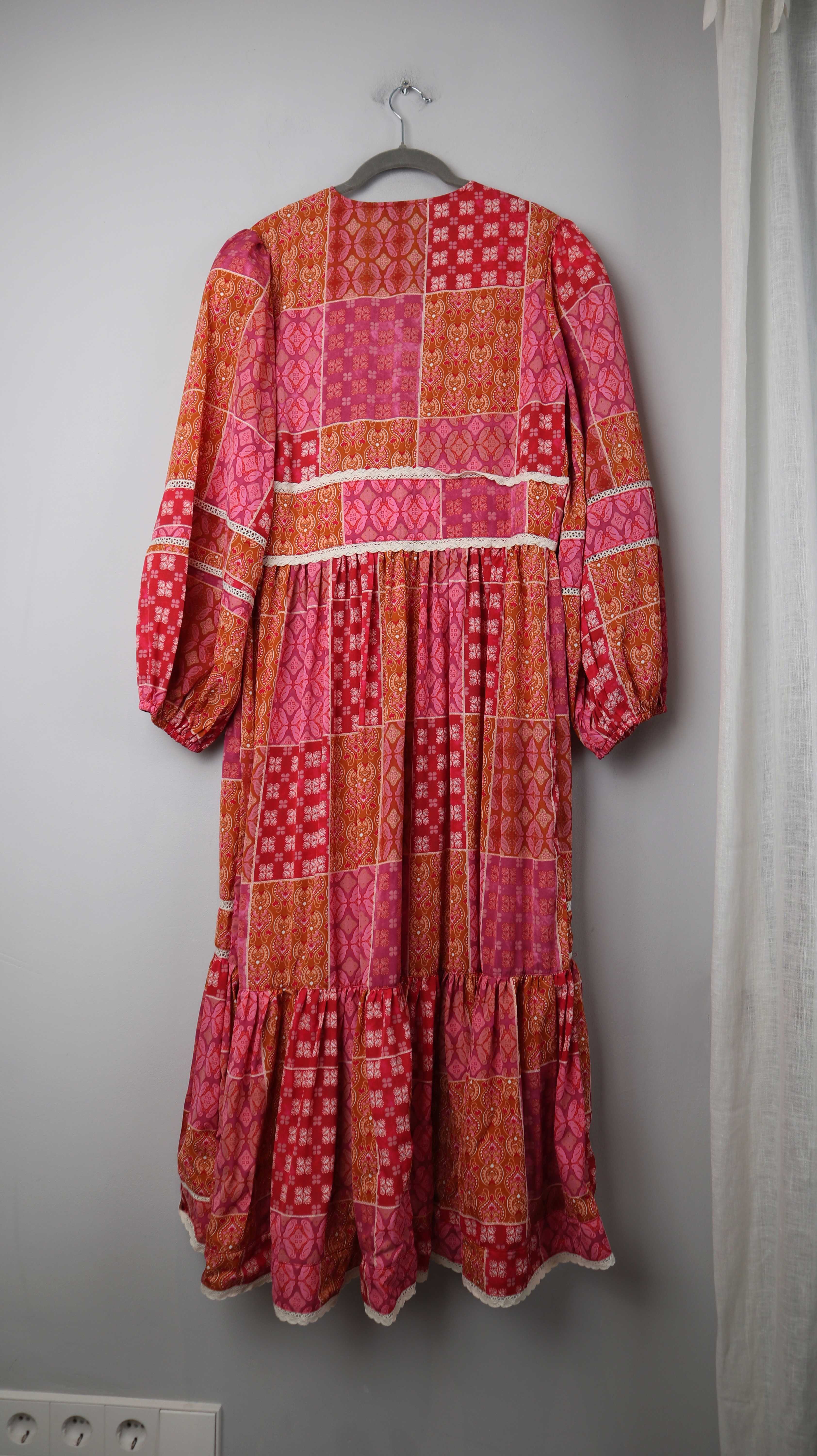 Choklate Paris Kleid Maxikleid 40 L Hippie Bohemian lang rot rosa