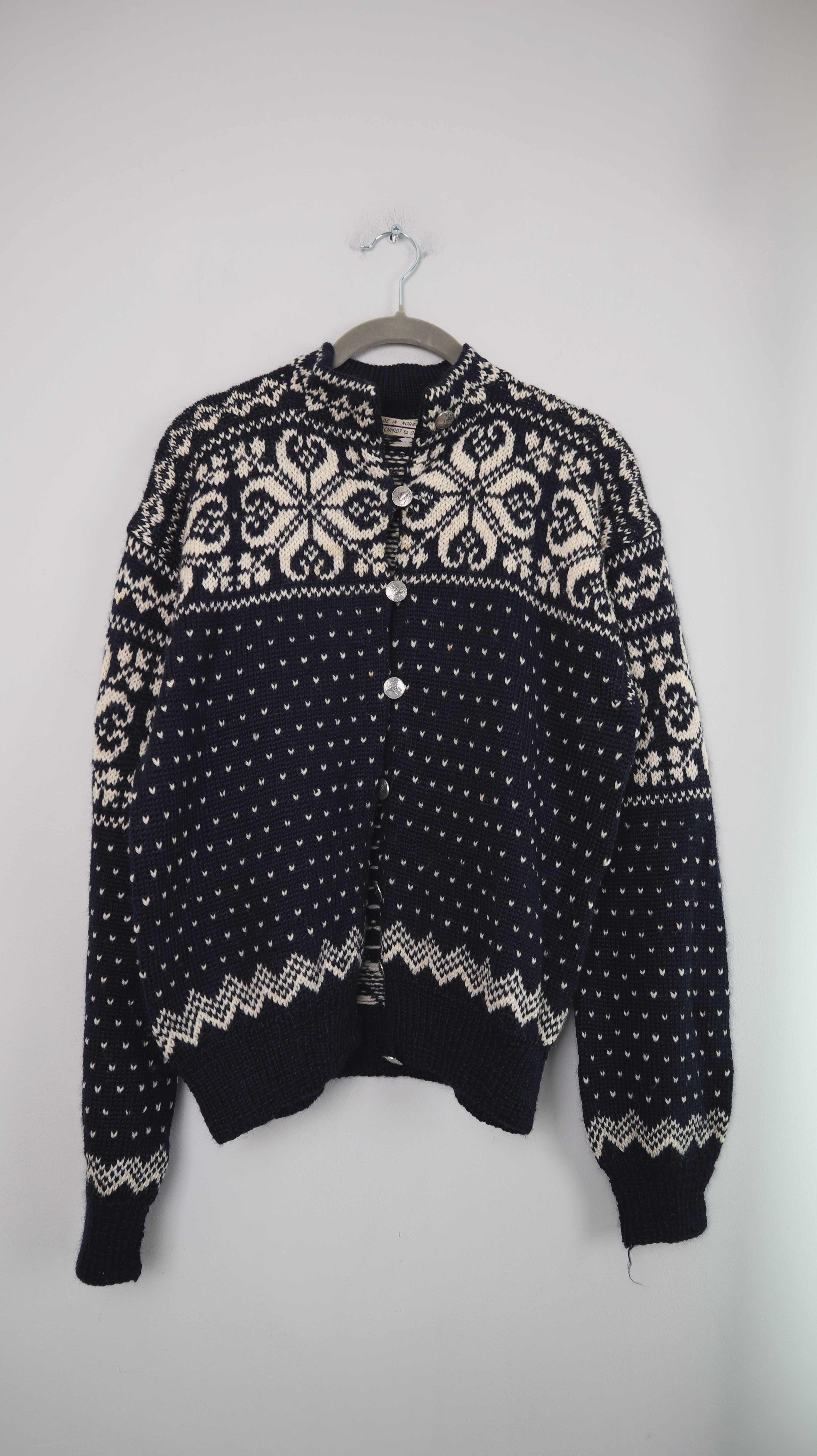 True Vintage Strickjacke Norwegerstrickjacke Dunkelblau Wolle William Schmidt Oslo