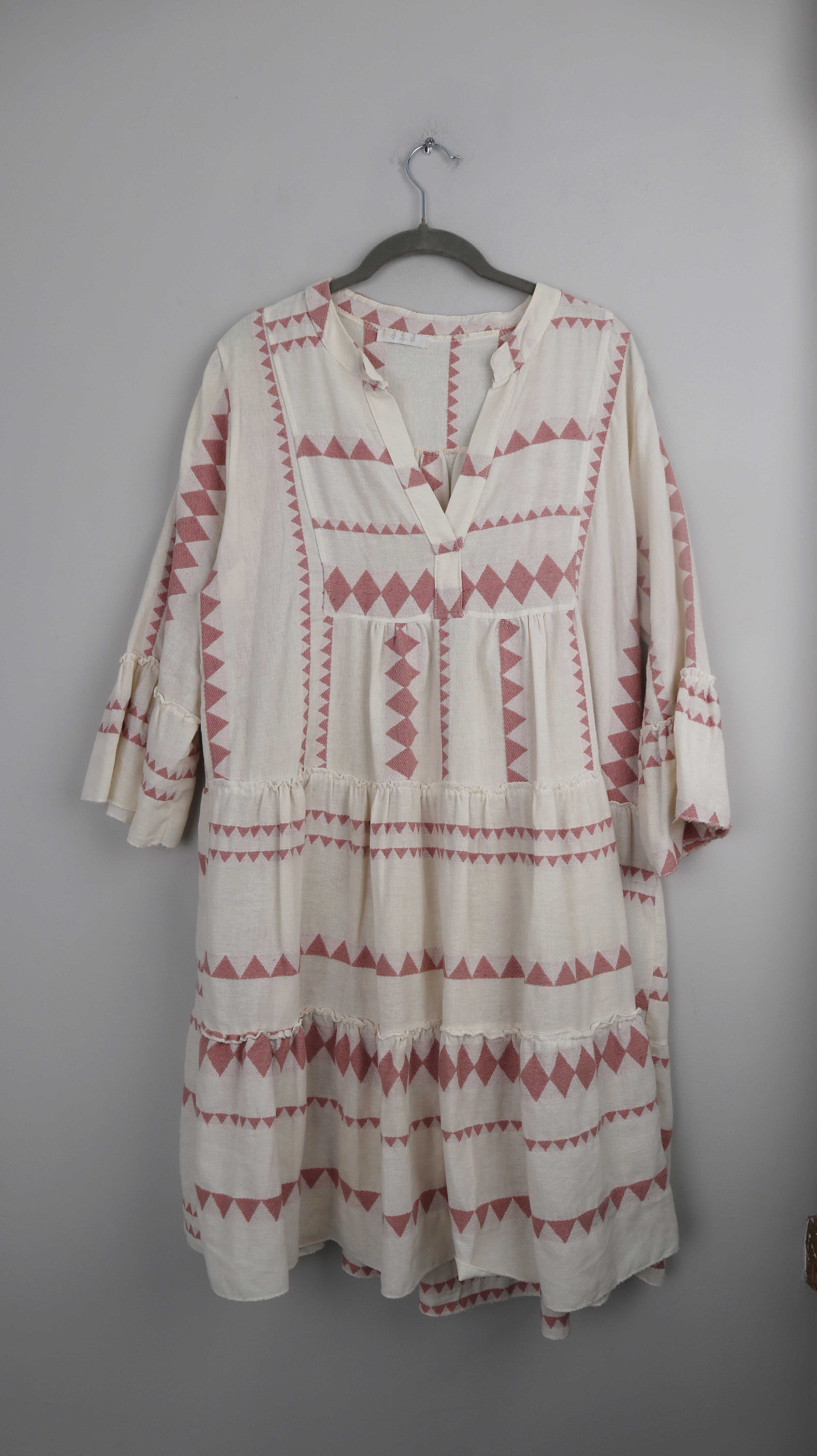 Kleid Midi Midikleid weiß rosa 38 M 40 L Hippiekleid Sommerkleid Bohemian