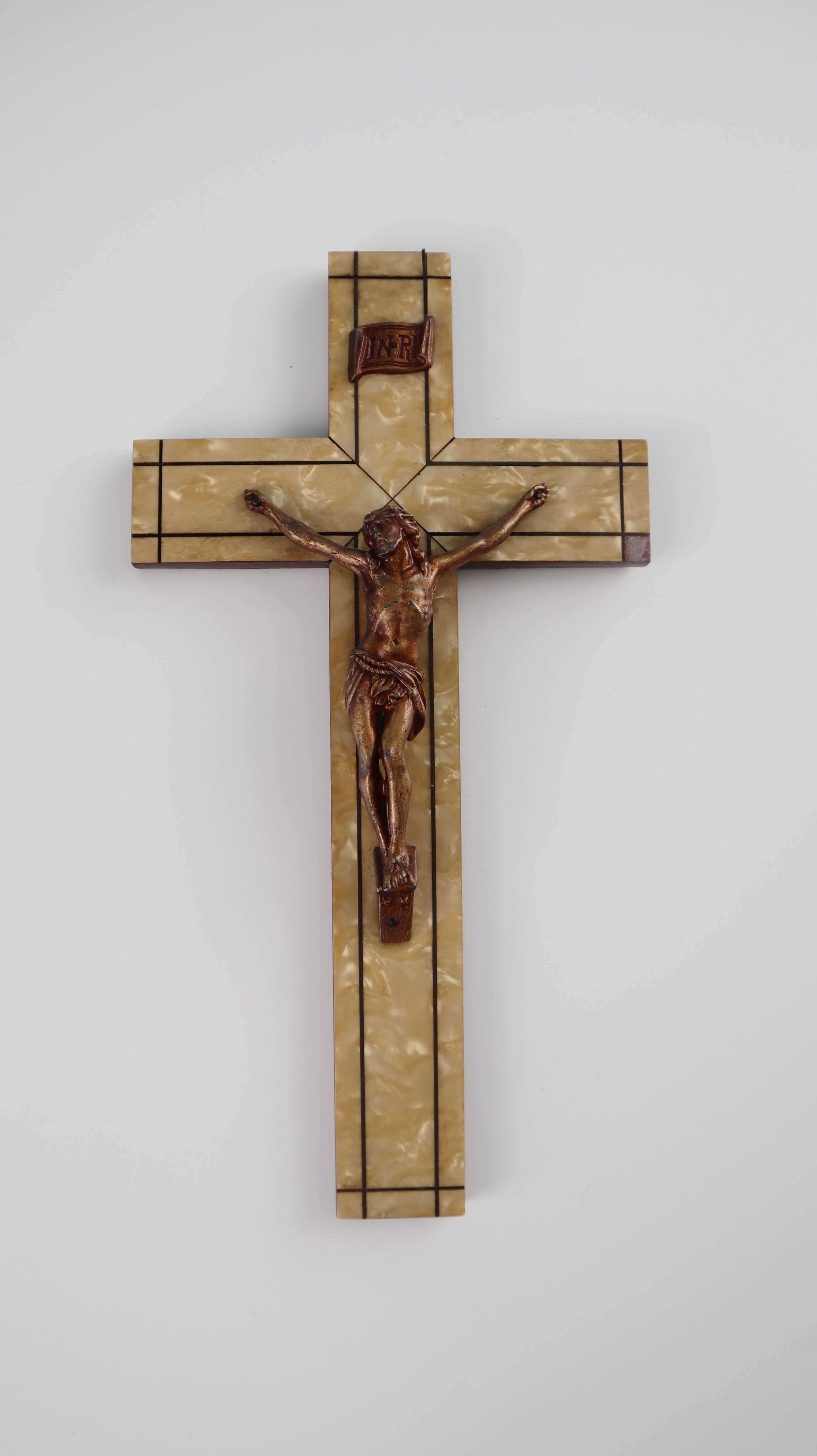 Kreuz Kruzifix Beige Braun Gold Jesus Frankreich französisch