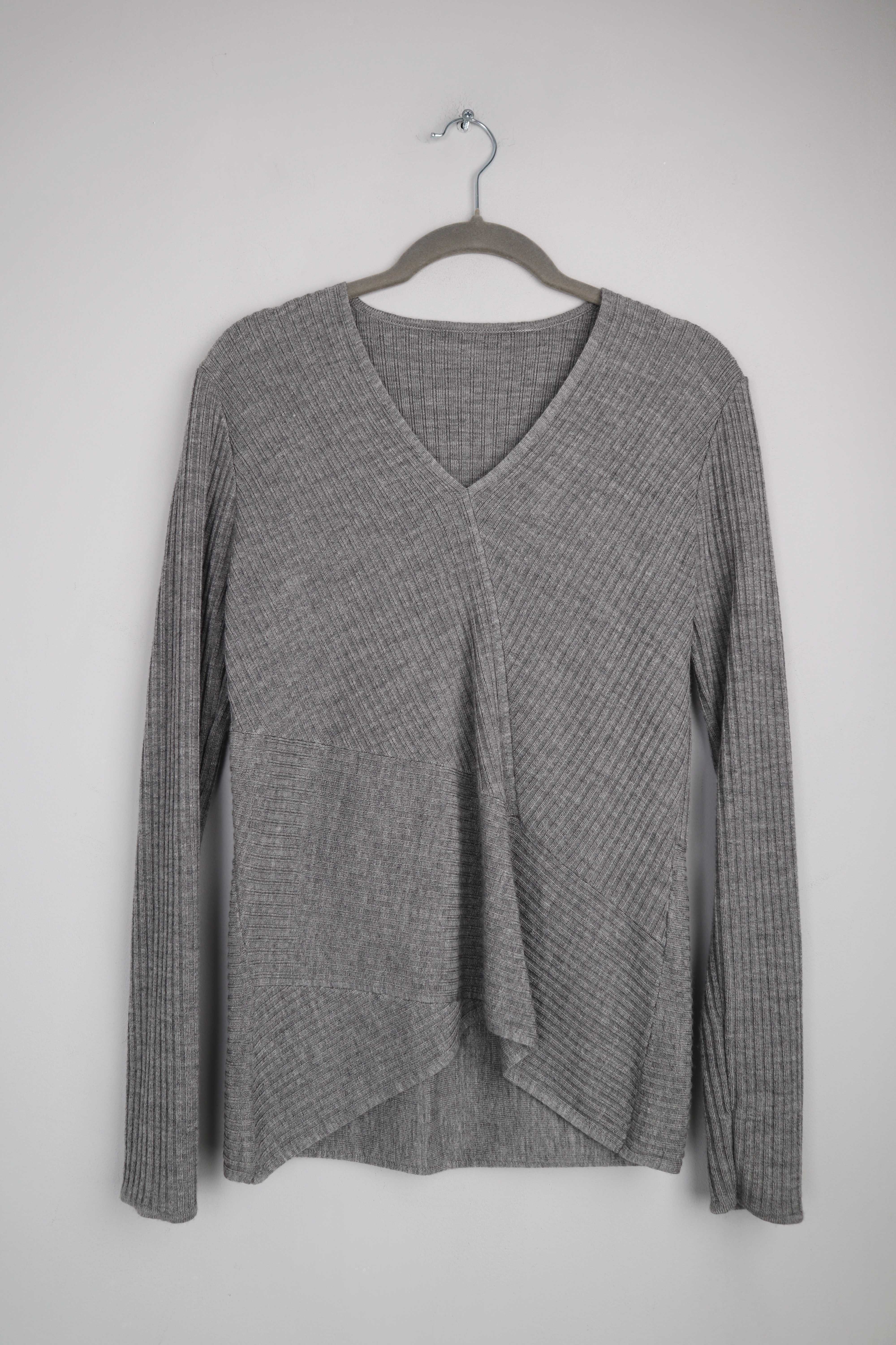 Pullover Sweater 36 S Grau ripped V-Ausschnitt Wolle Unger