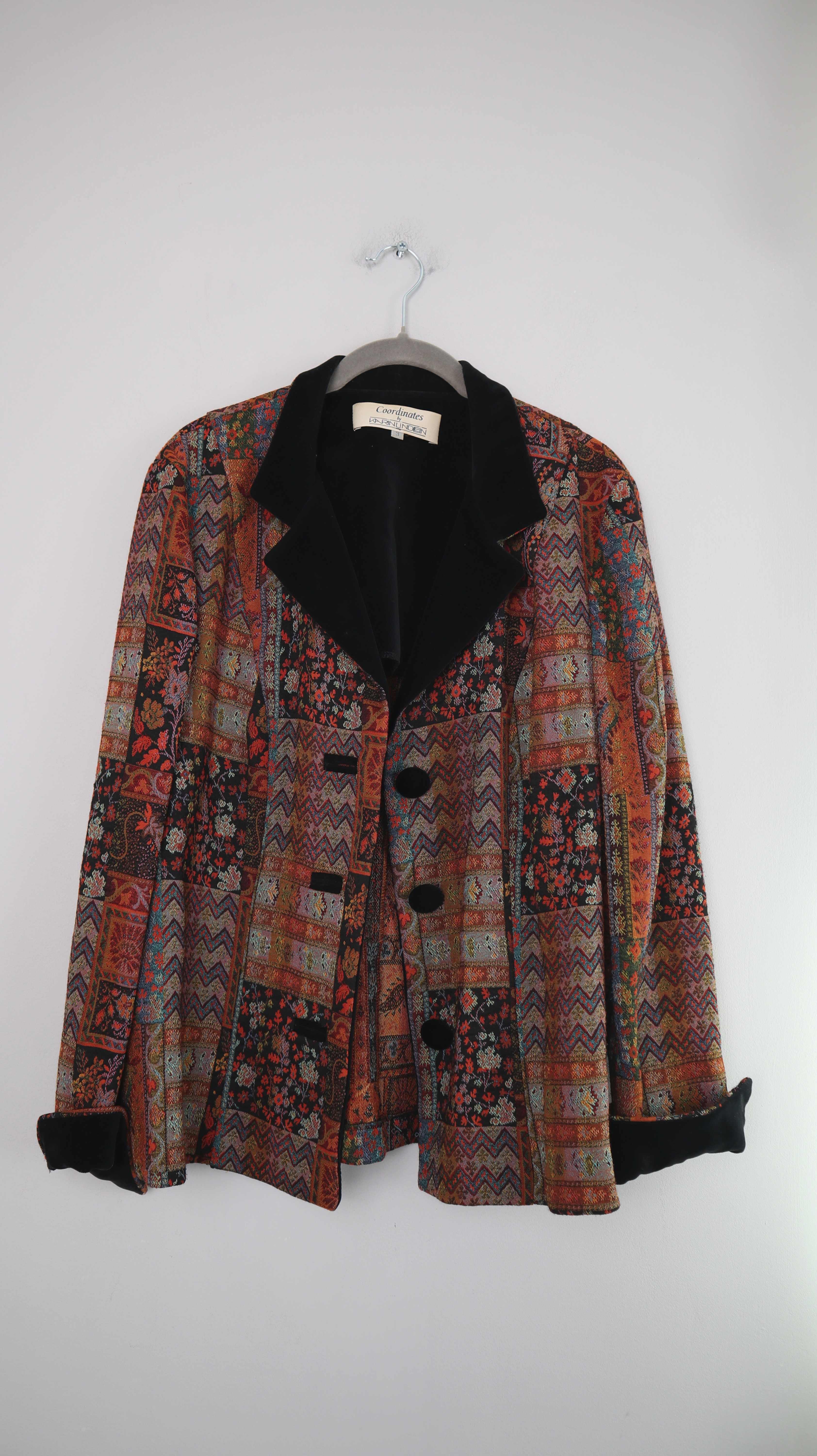 True Vintage Blazer Jacke Paisley rot 40 L Samt Samtblazer