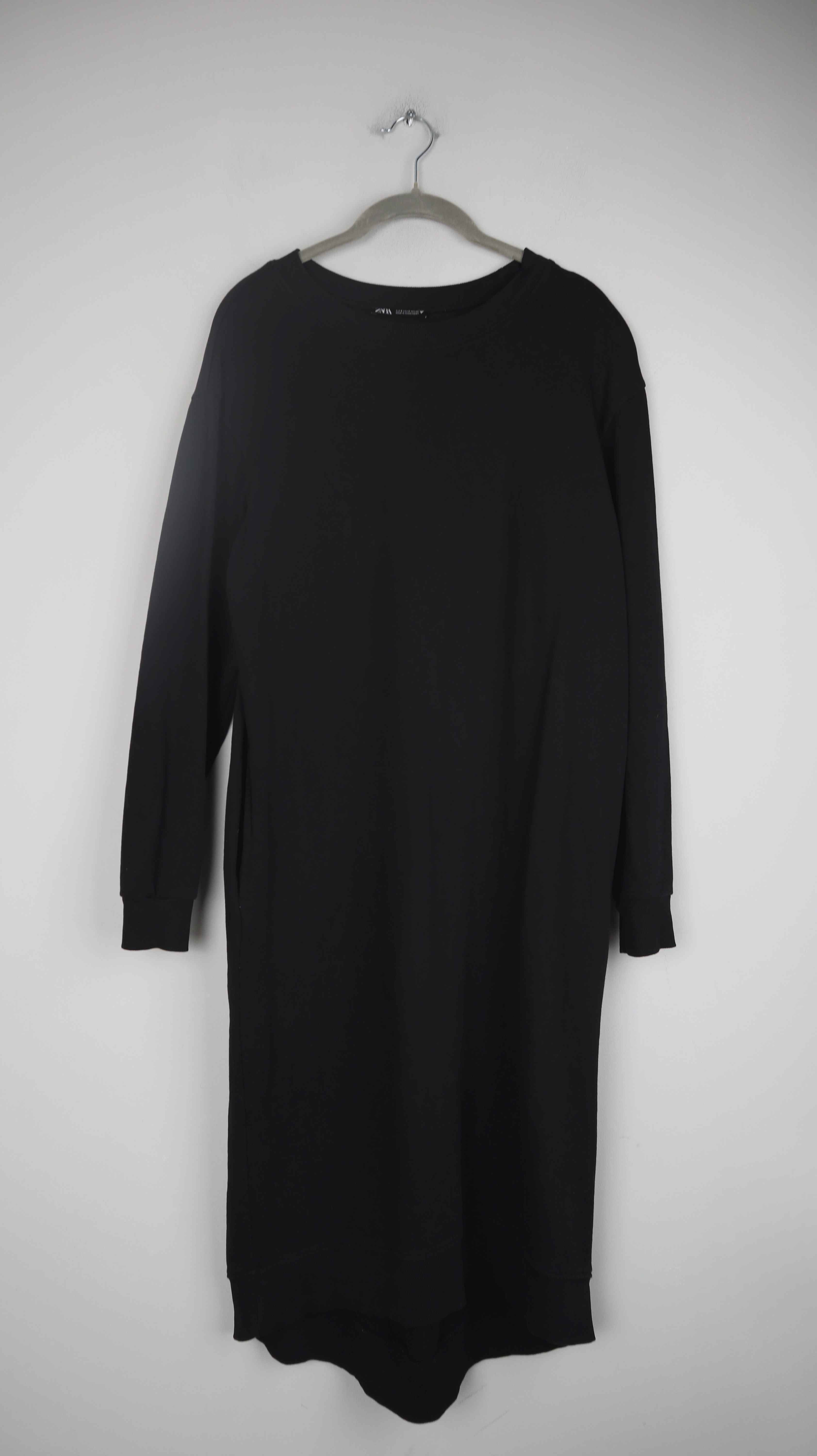 Zara Kleid schwarz basic einfarbig 36 S Lang Midi Sweater Pullover