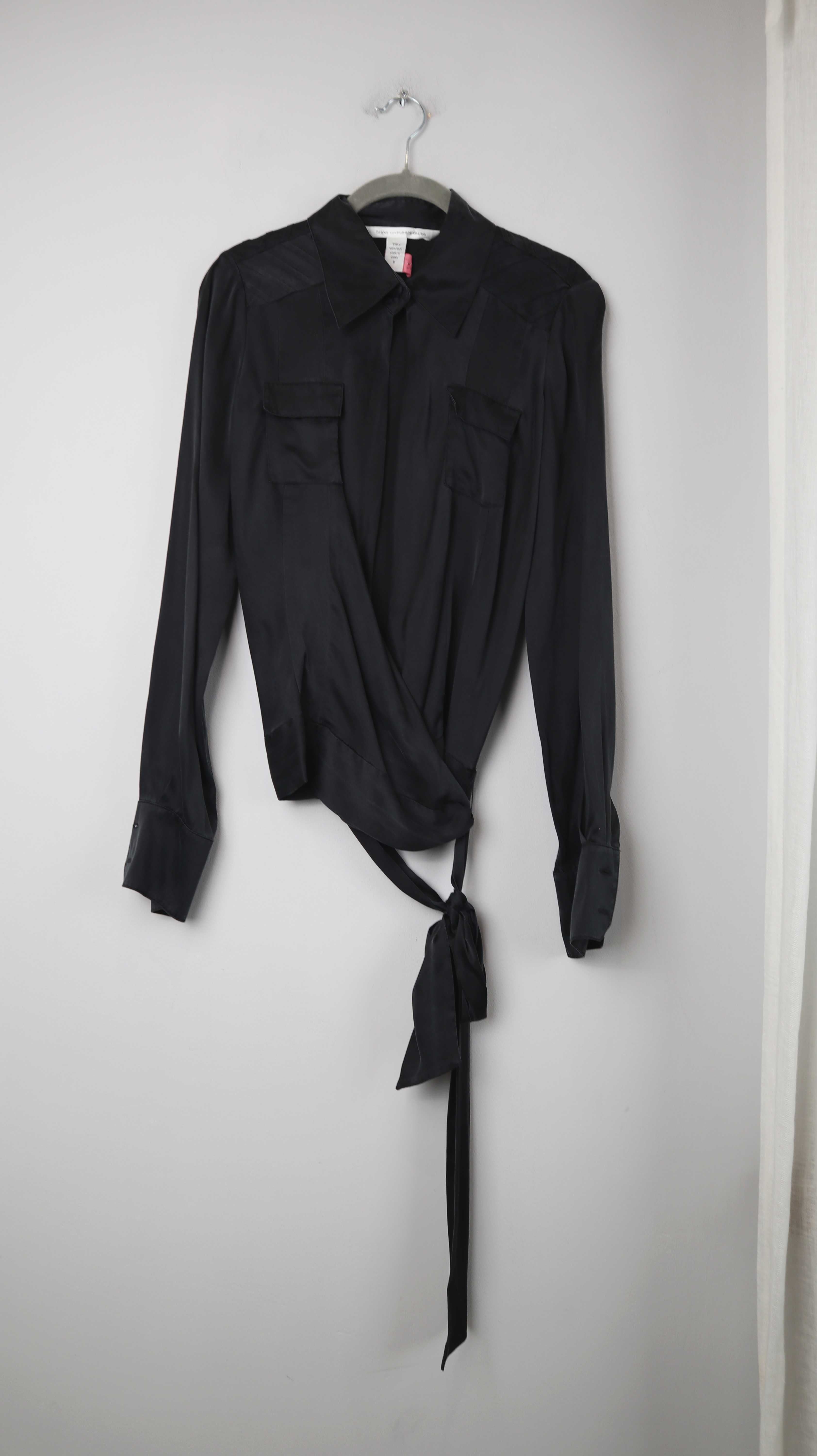 Diane von Fürstenberg Bluse schwarz Seidenbluse Seide 38 M 8 gebunden