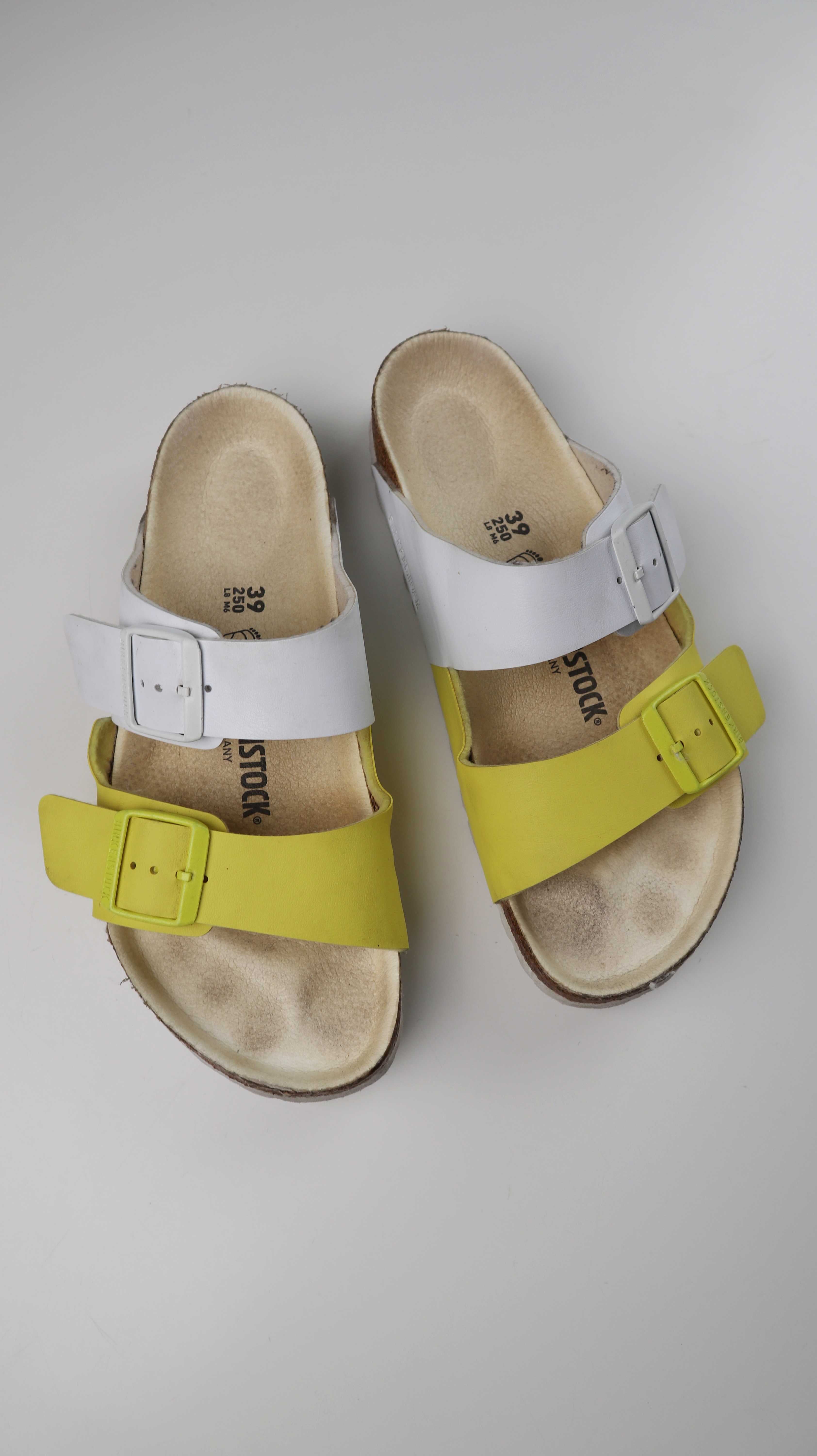 Birkenstock Damen Arizona 39 Gelb weiß Sandalen Slipper