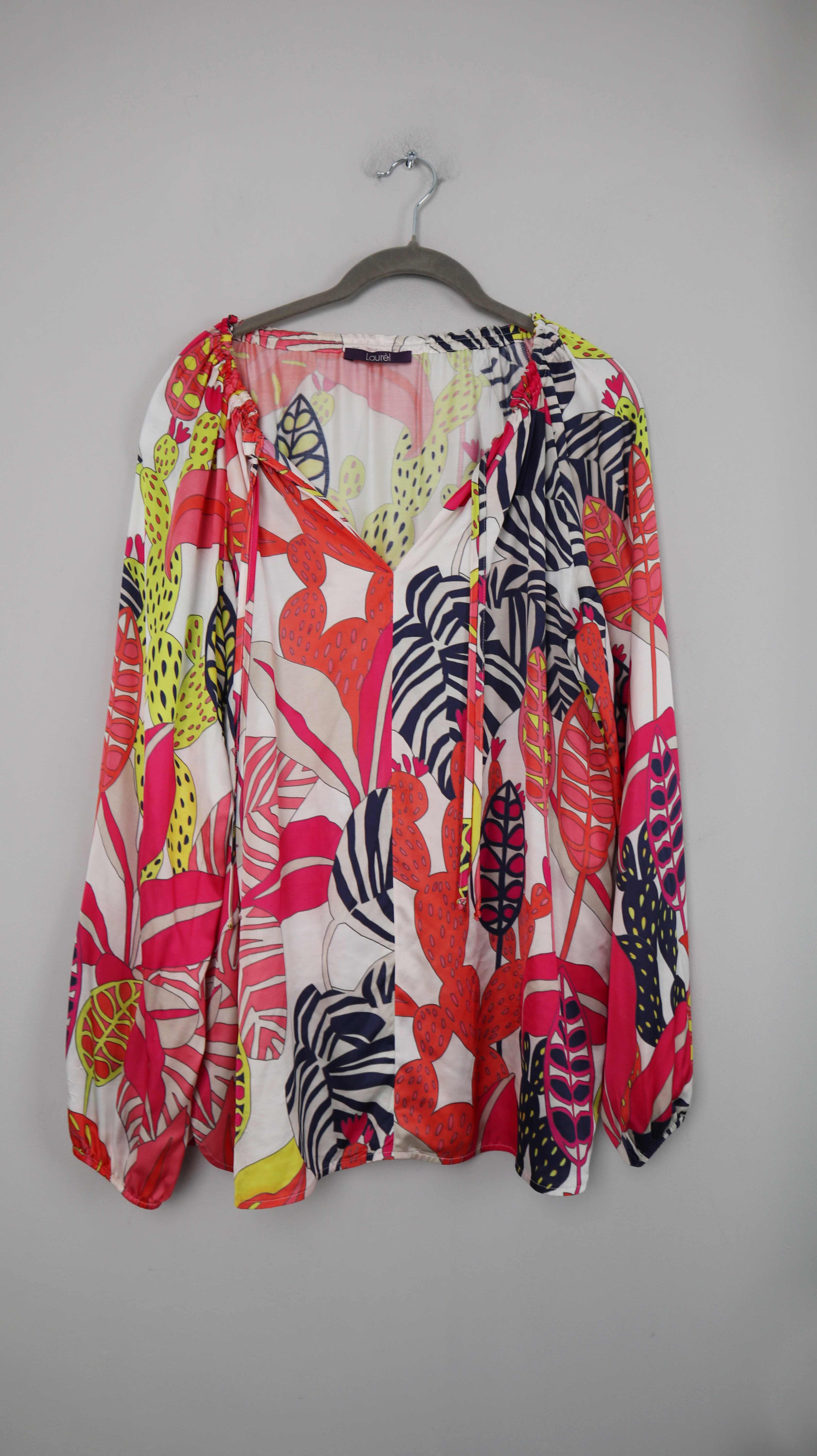 Laurel Bluse rot rosa Seidenbluse 40 L Hemd langarm Silk bunt