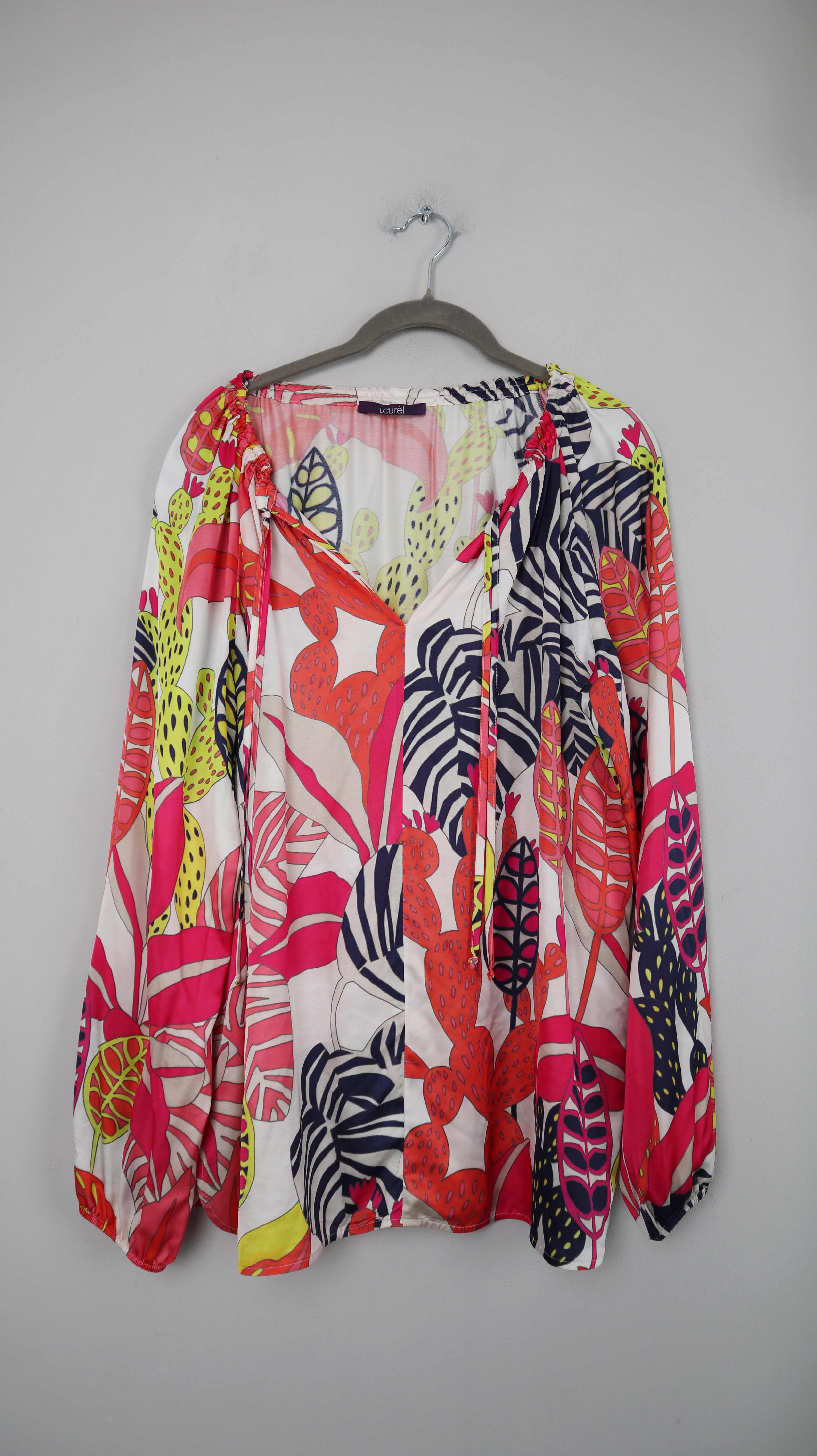 Laurel Bluse rot rosa Seidenbluse 40 L Hemd langarm Silk bunt