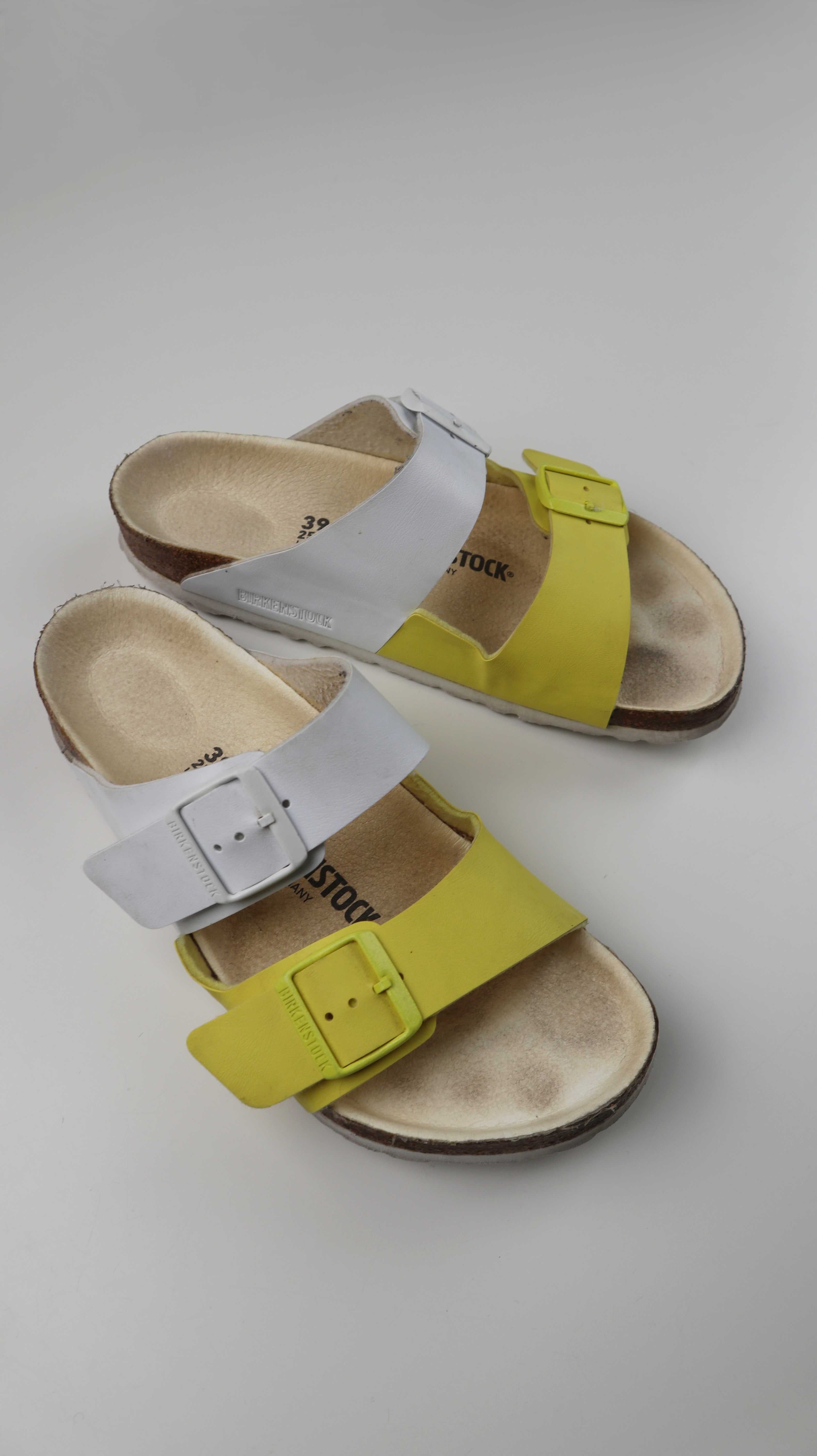 Birkenstock Damen Arizona 39 Gelb weiß Sandalen Slipper