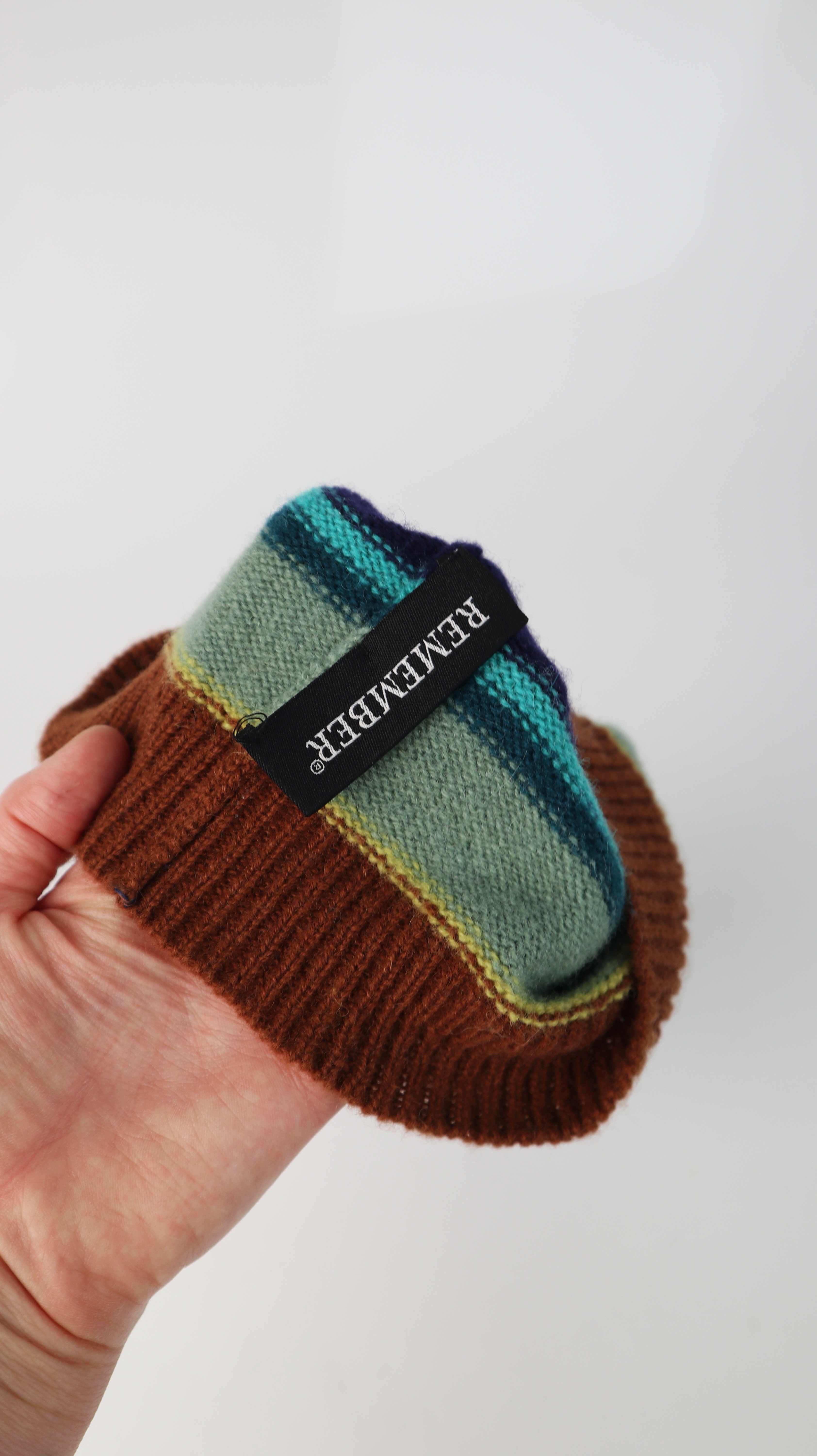 Remember Mütze Beanie gestreift blau braun Wollmütze Kaschmir