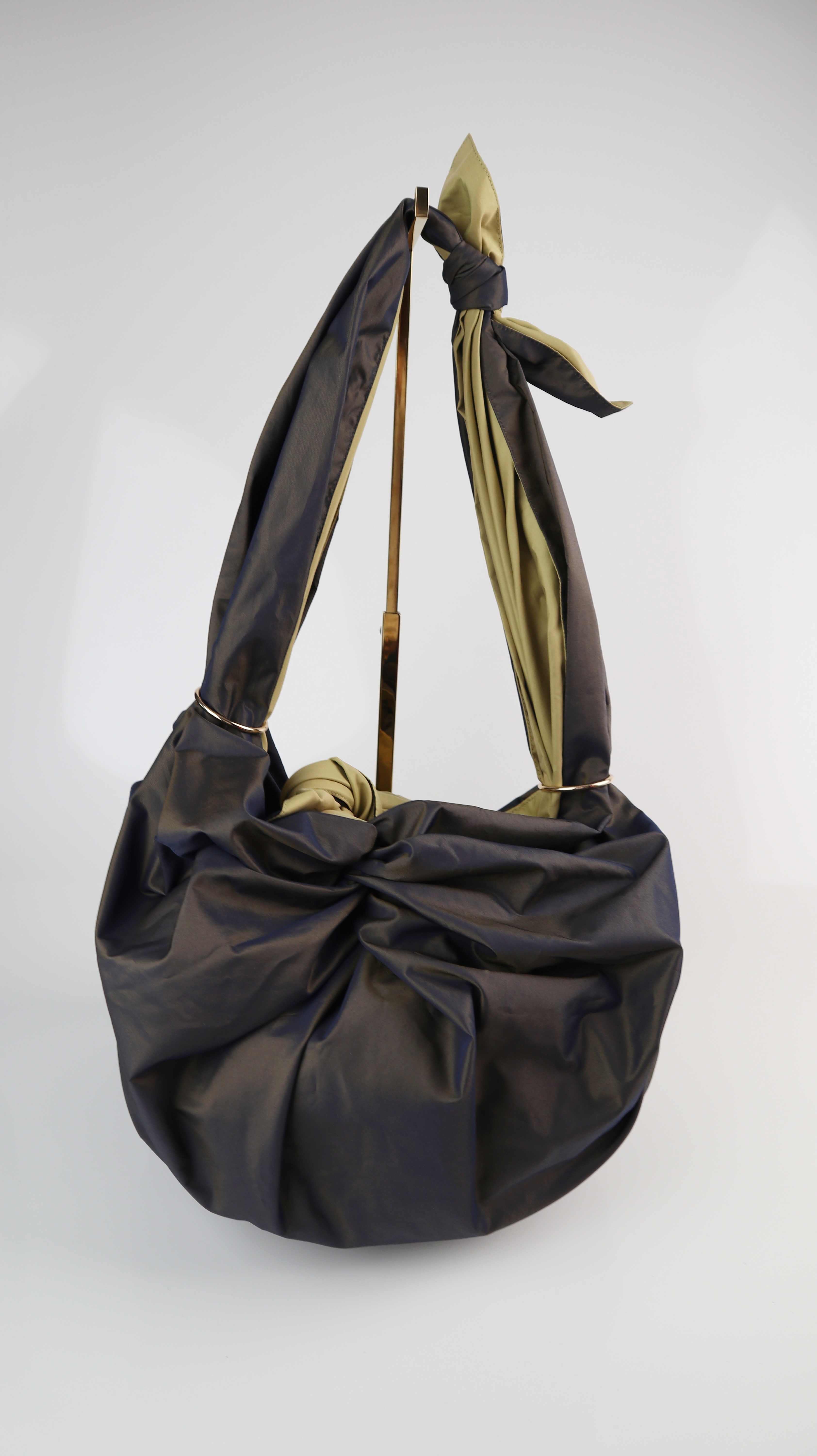 MU Tasche Shopper Nylon grau gelb verstellbar Umhängetasche Crossbag