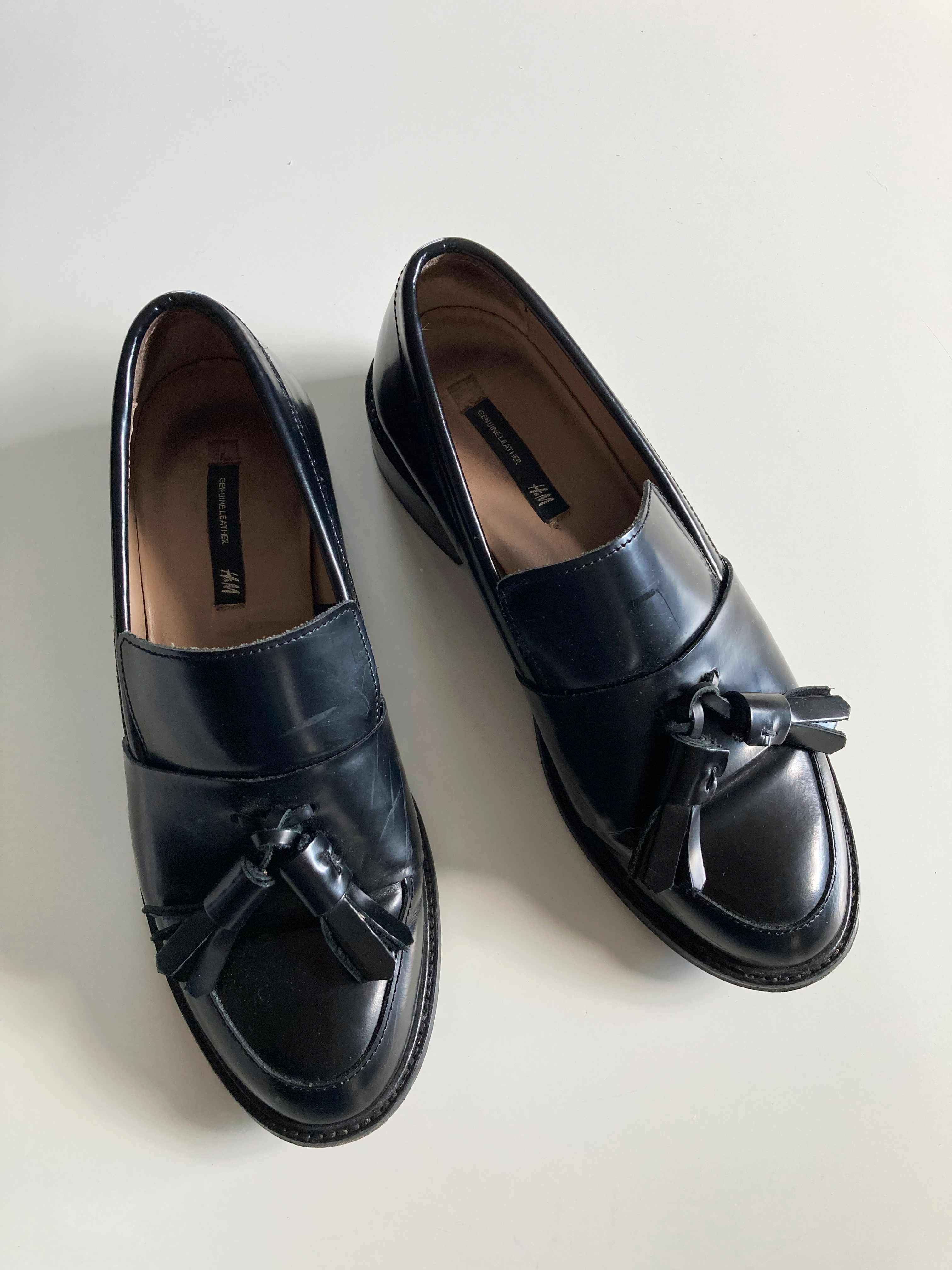 H&M Lederslipper Loafer Mokassins 38 schwarz Lackleder Ballerinas