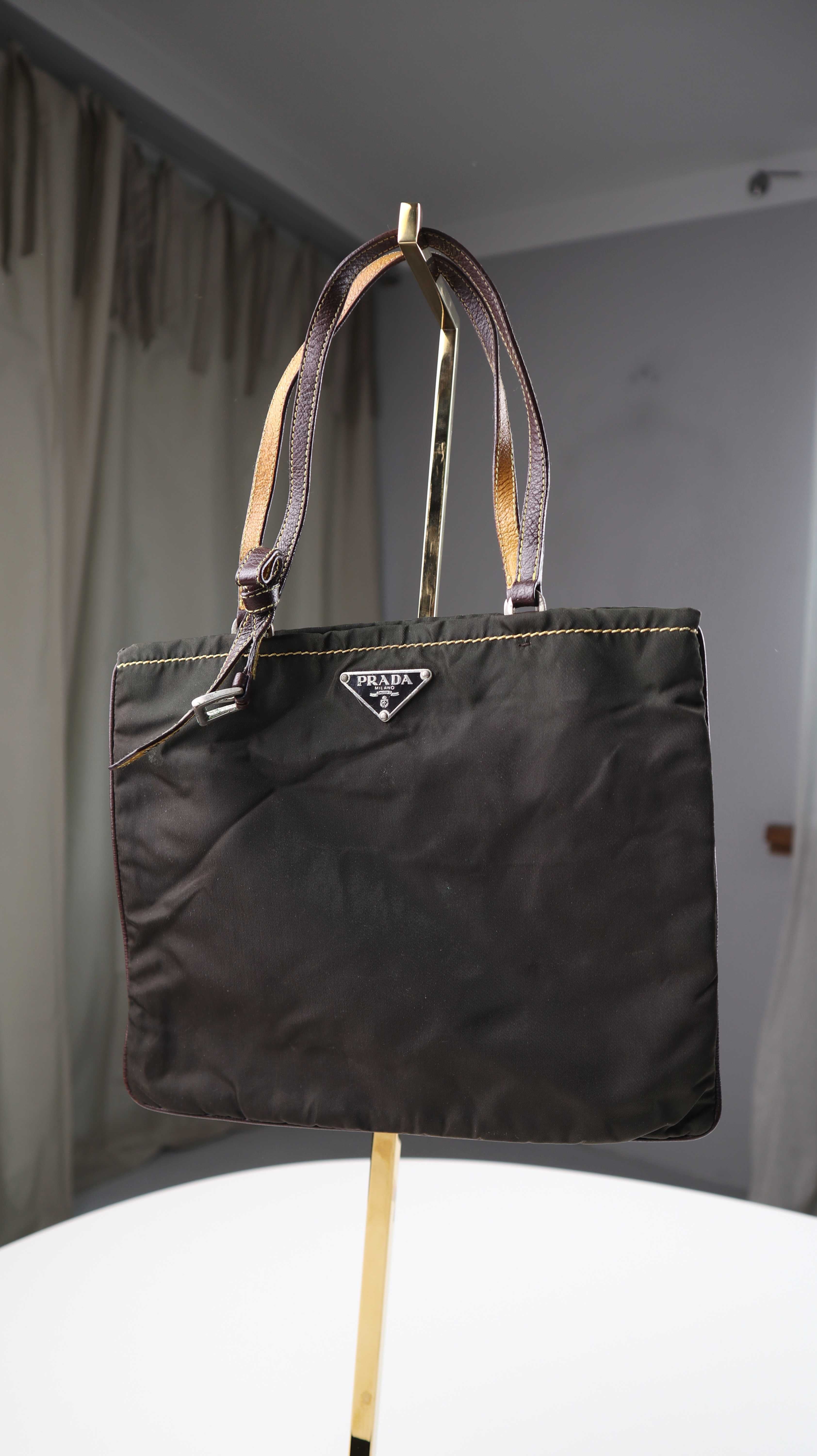 Prada Handtasche true Vintage klein Minibag braun gelb Abendtasche